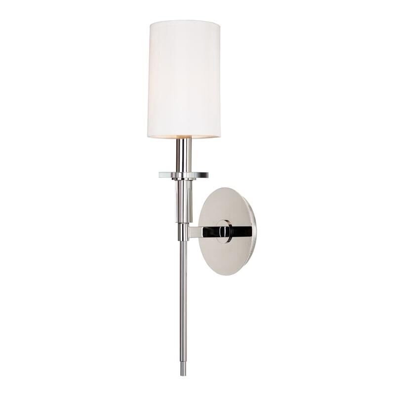Shown in Polished Nickel finish and Off White Faux Silk shade and Crystal Bobeche accent