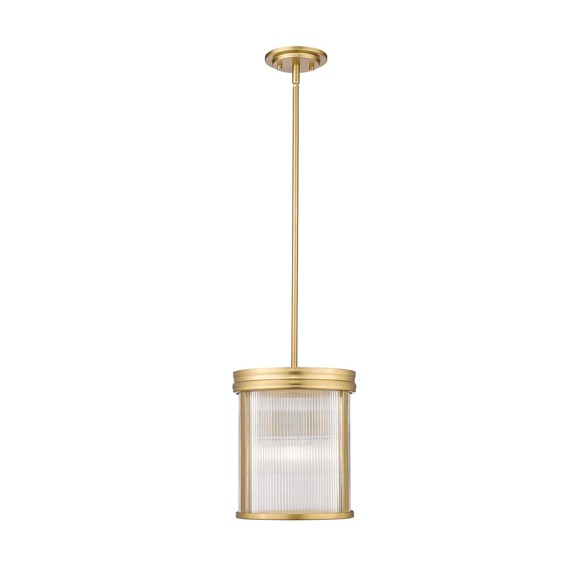 Shown in Modern Gold finish and Clear Ribbed glass and Clear Ribbed shade