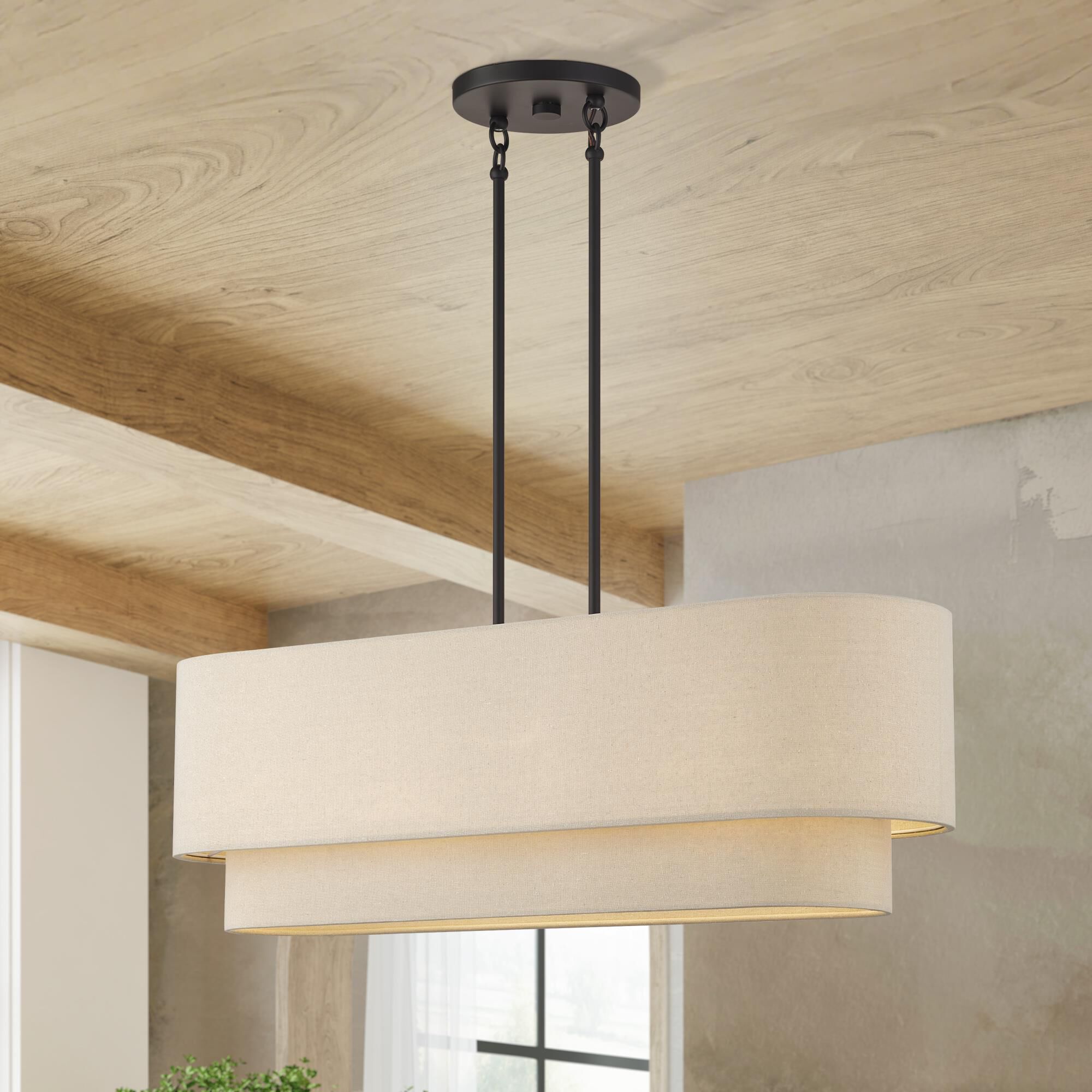 Shown in Bronze finish and Hand Crafted Parchment Color Hardback Fabric shade