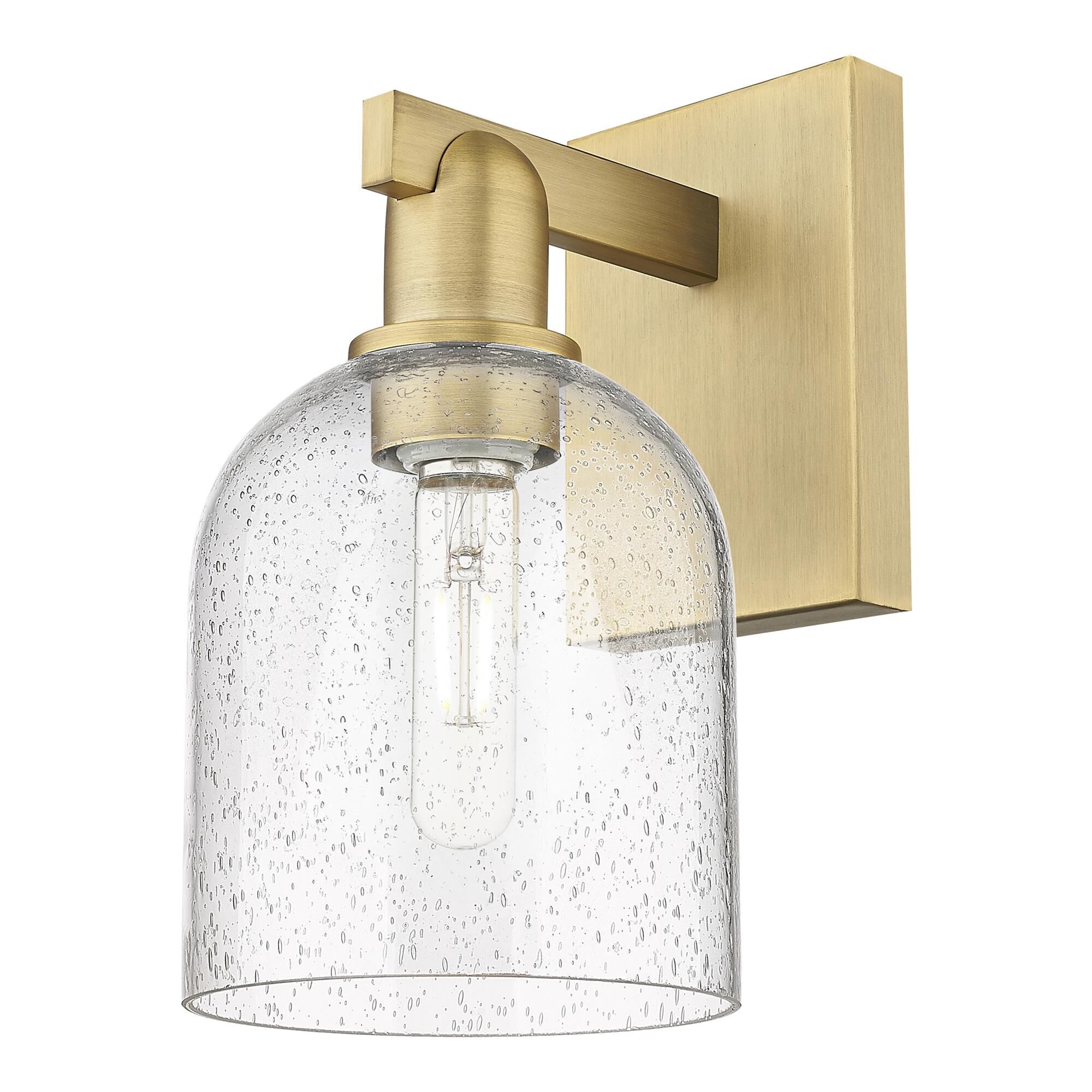 Shown in Brushed Brass finish and Seedy glass