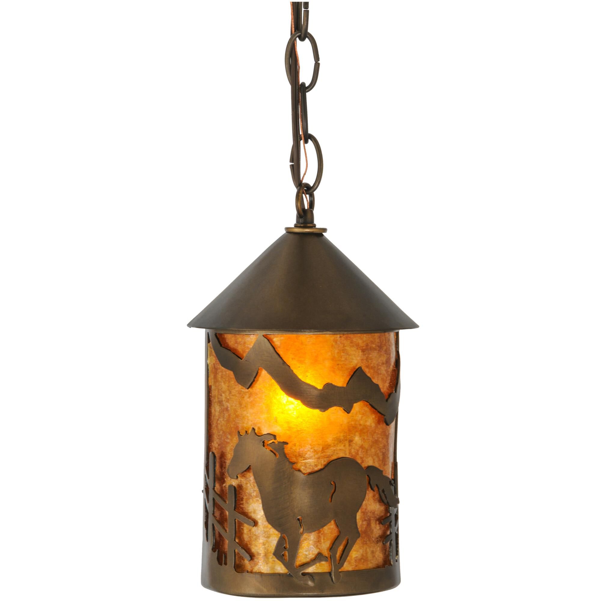 Shown in Antique Copper Finish finish and Amber Mica glass