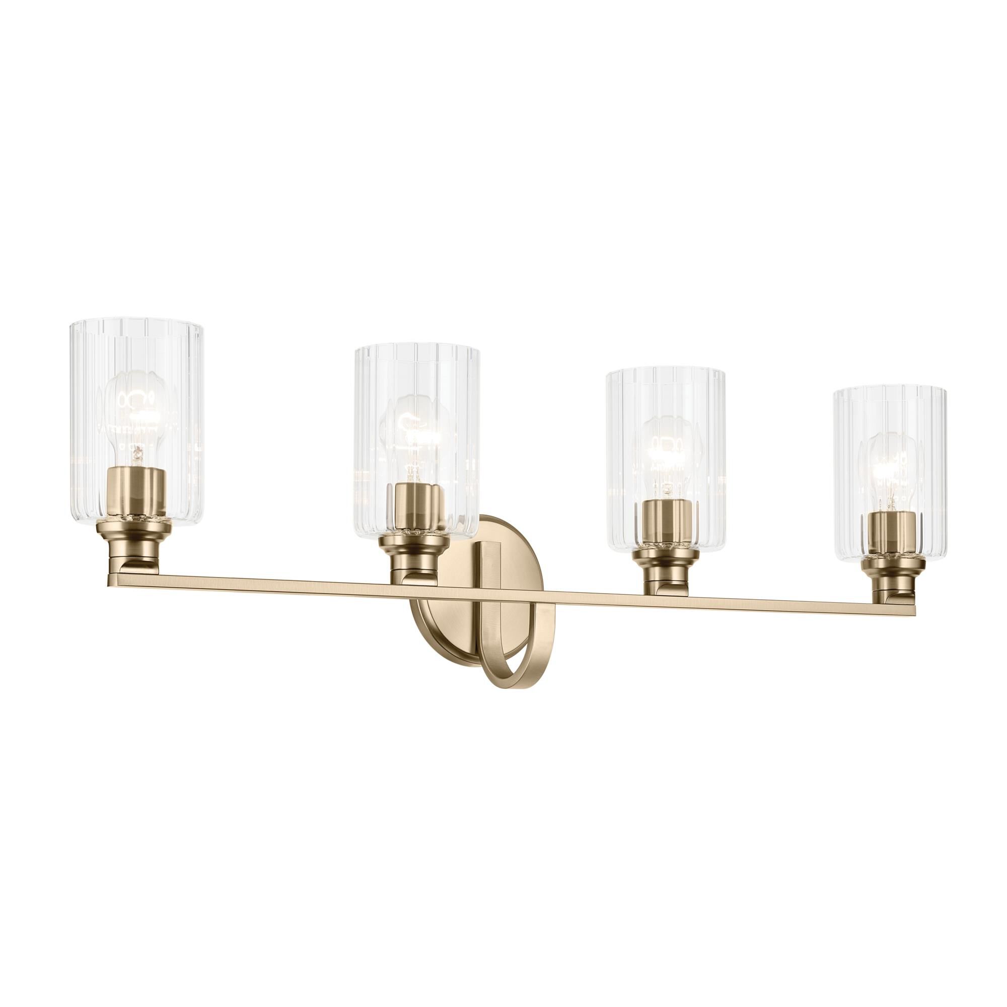 Shown in Champagne Bronze finish and Clear Fluted glass