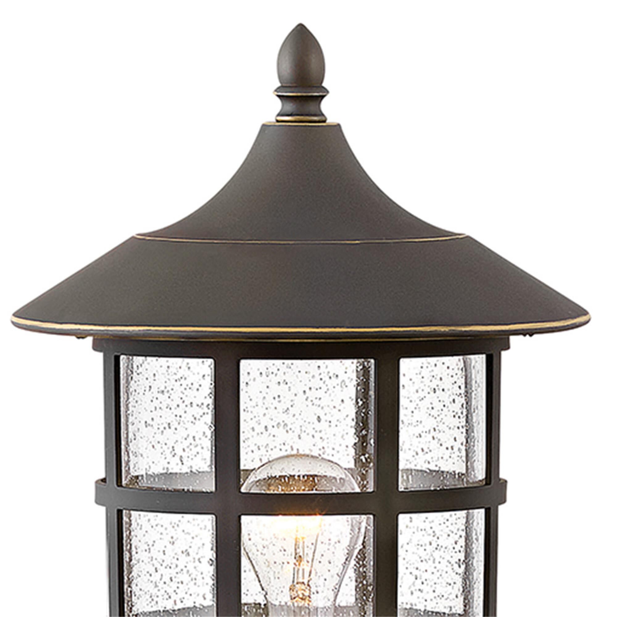 Shown in Oil Rubbed Bronze finish and Clear Seedy glass