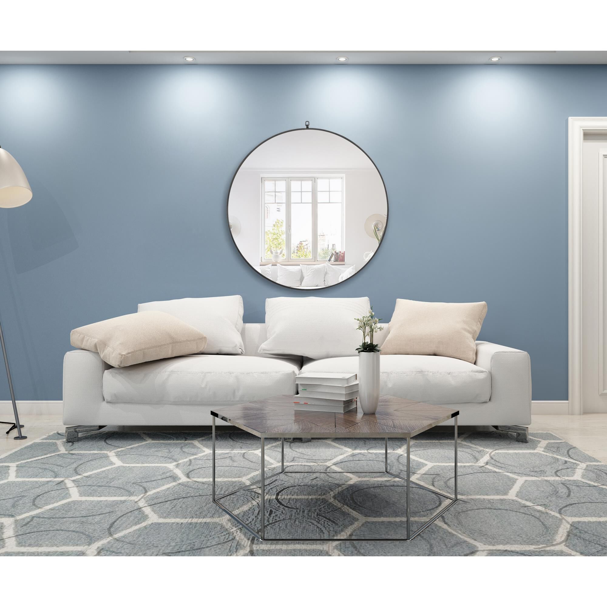 Shown in Black finish and Clear Mirror Beveled glass