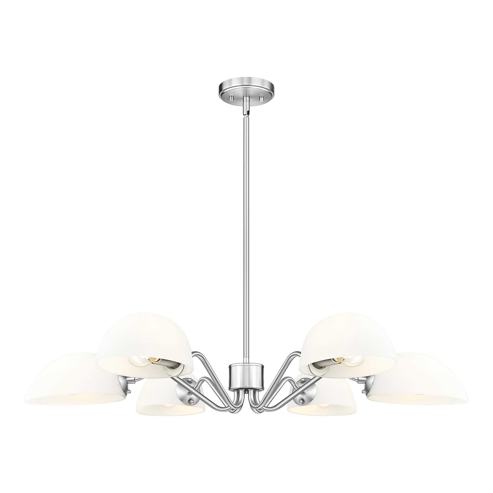 Shown in Brushed Nickel finish and White glass