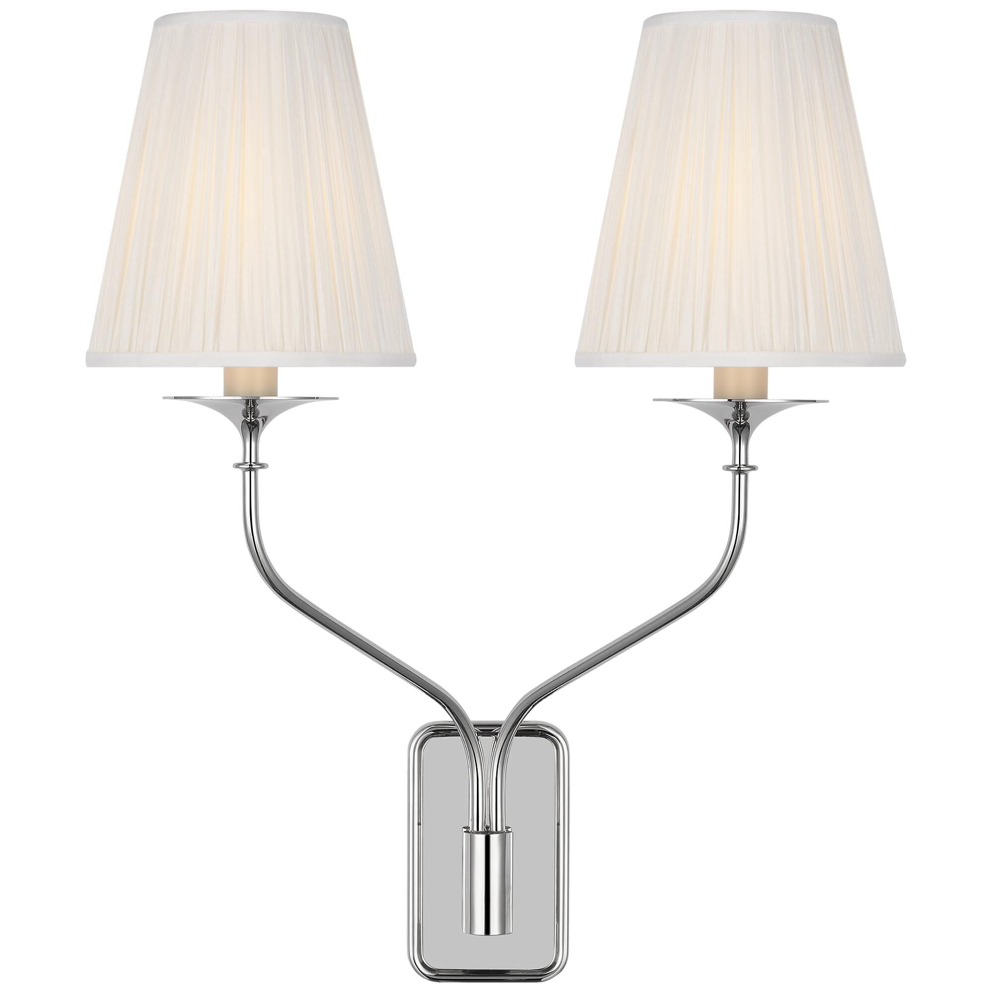 Shown in Polished Nickel finish and Silk Pleated shade