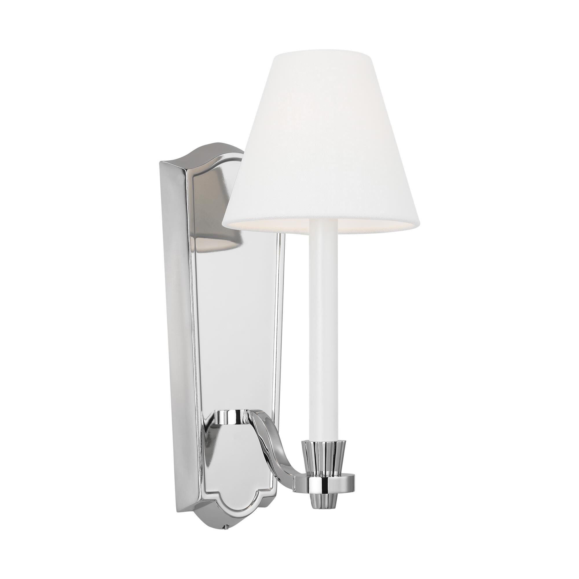Shown in Polished Nickel finish and White Linen Fabric shade