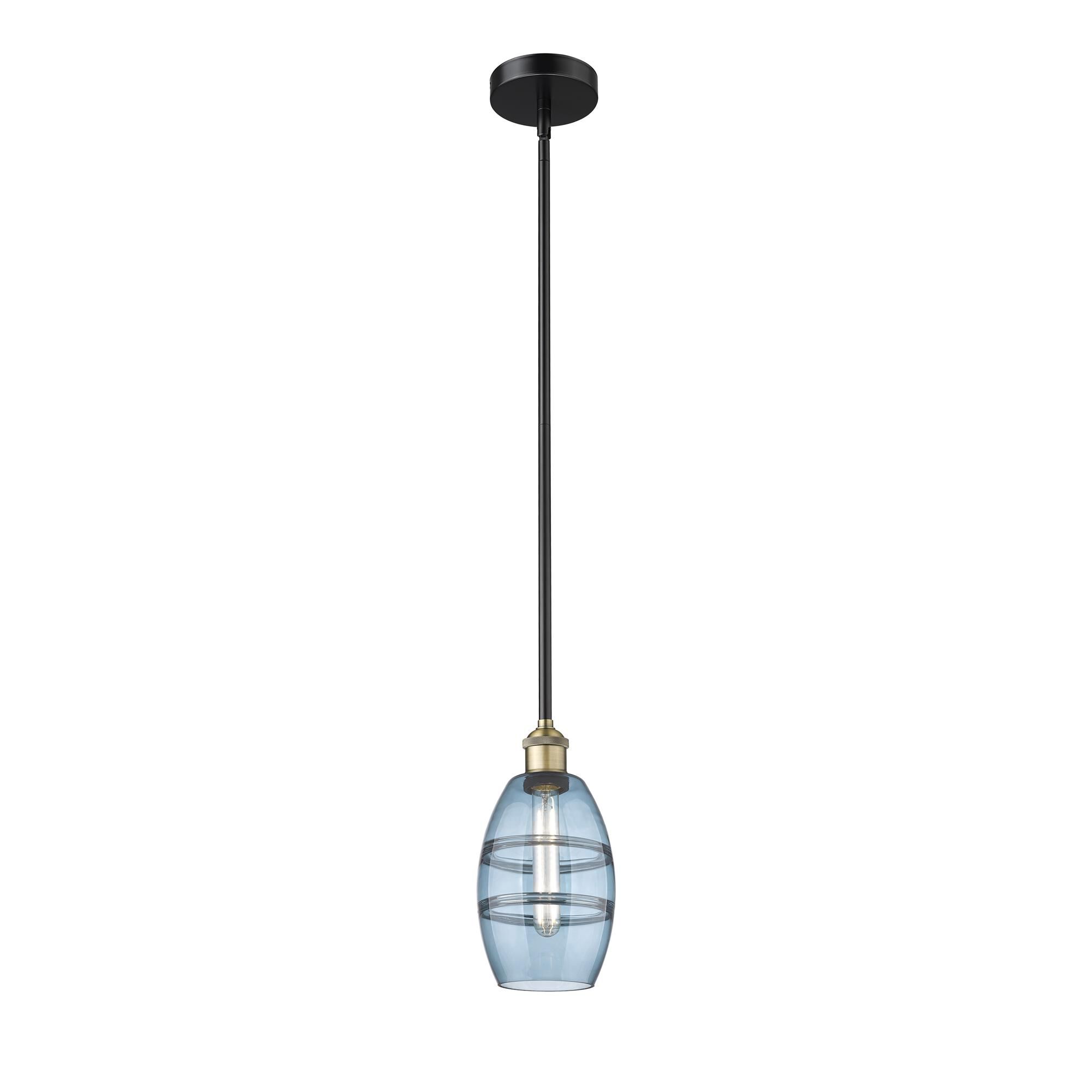 Shown in Black Antique Brass finish and Princess Blue glass