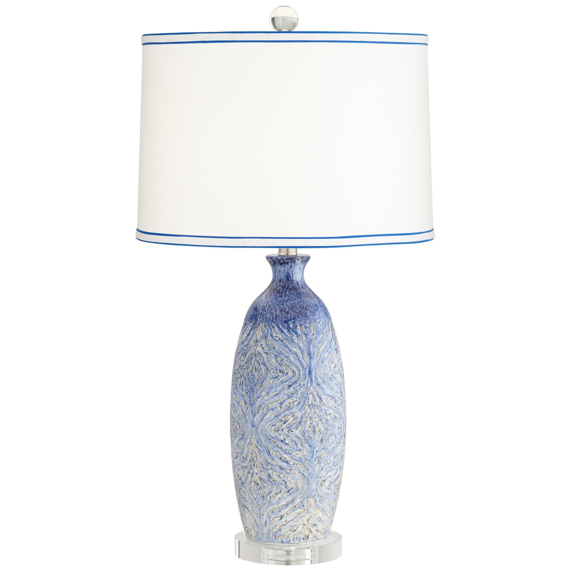 Shown in Splash Blue finish and White Linen shade