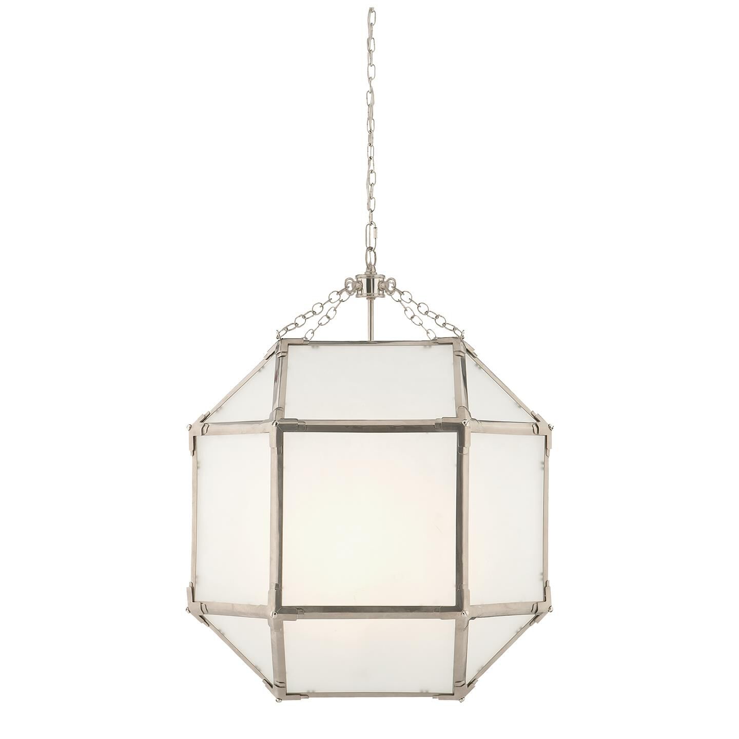 Shown in Polished Nickel finish and Frosted glass and White Glass shade and Polished Nickel accent
