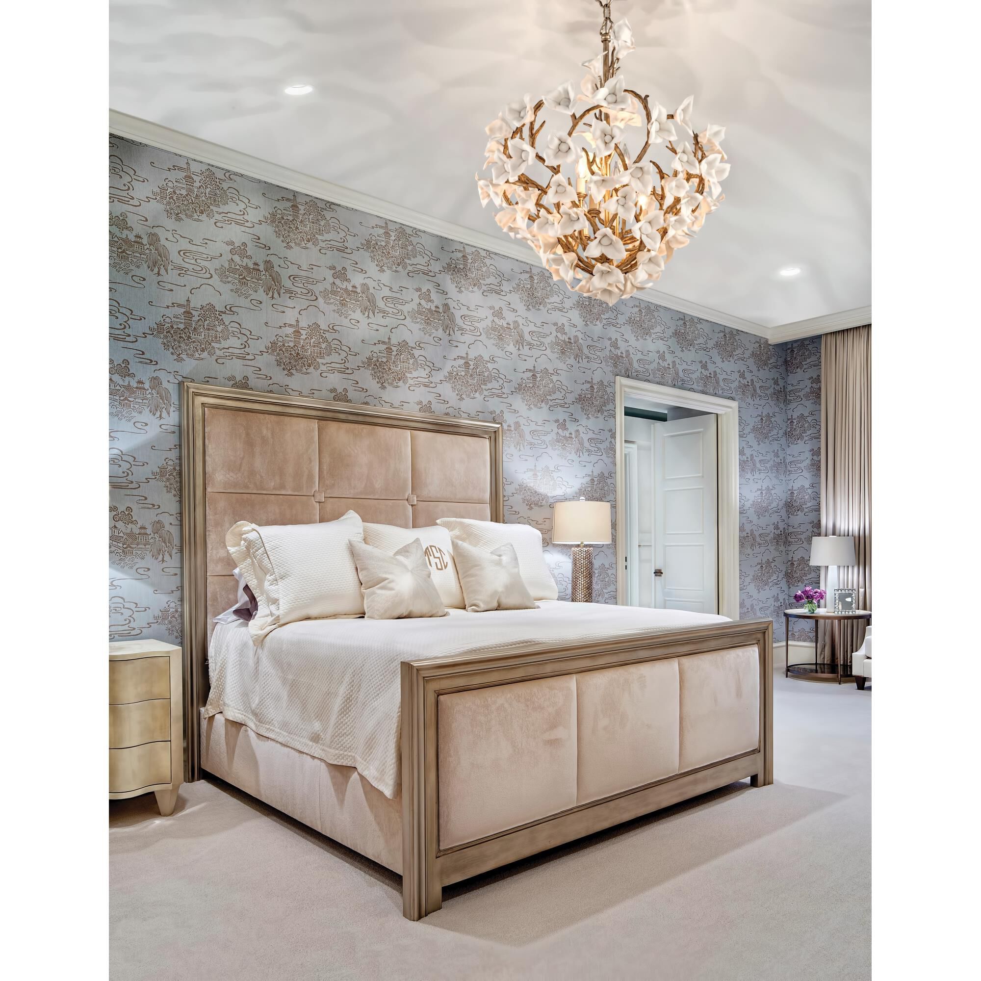 Shown in Enchanted Silver Leaf finish and Porcelain crystal