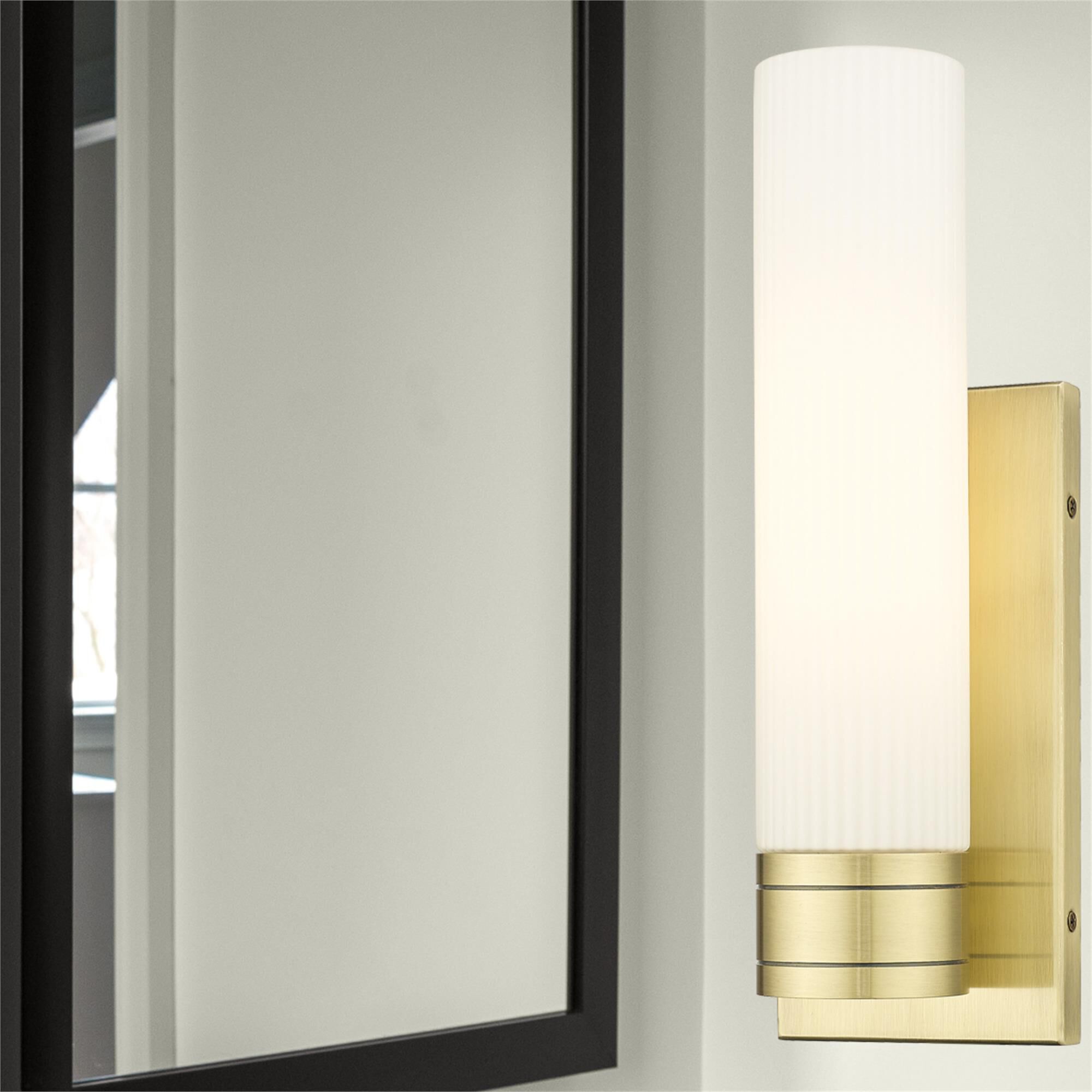 Shown in Antique Brass finish and Striped White glass