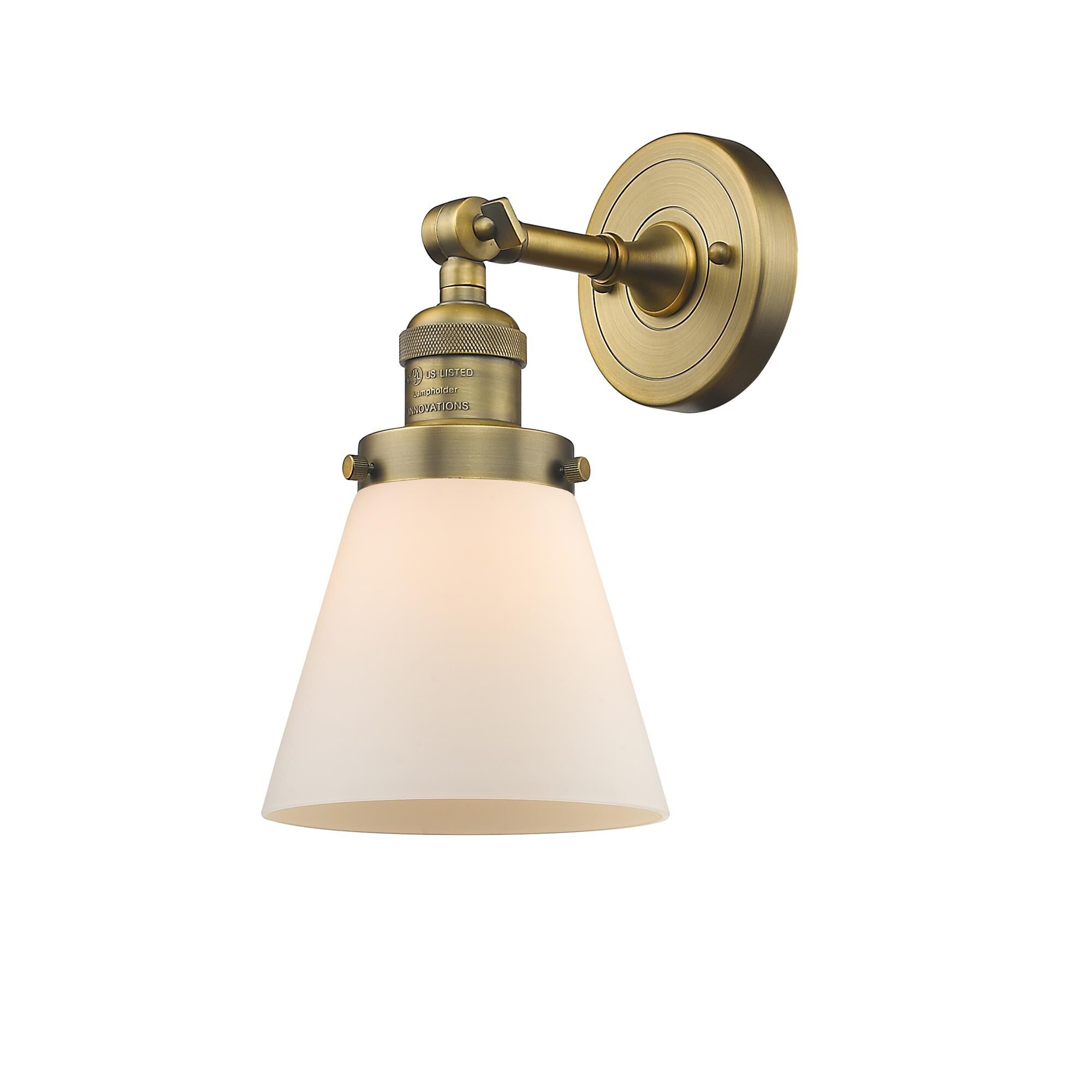 Shown in Brushed Brass finish and Matte White Cased glass