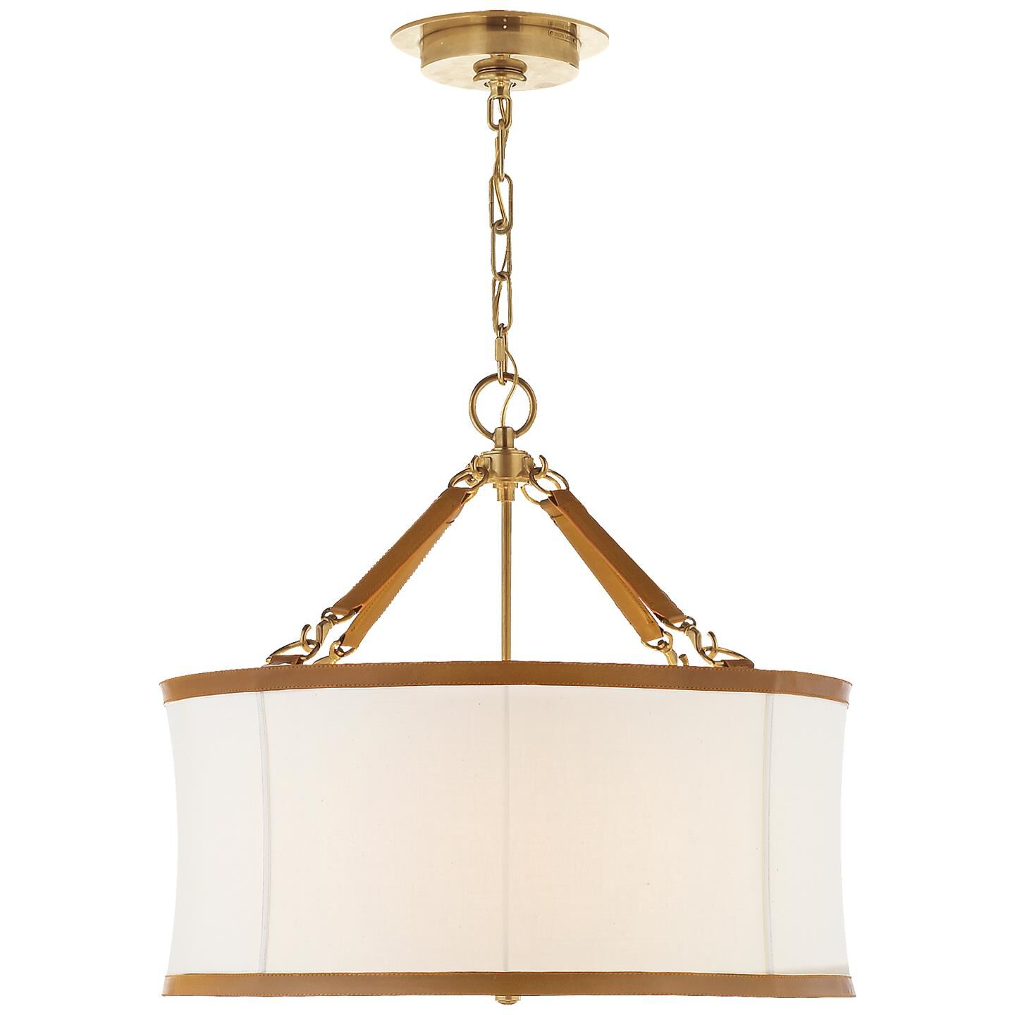 Shown in Natural Brass finish and Linen shade