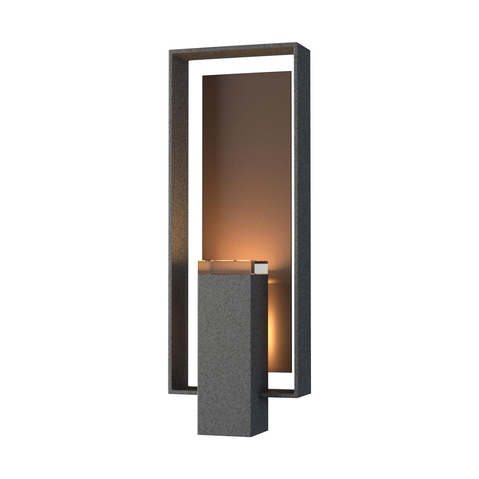 Shown in Natural Iron finish and Clear  glass and Coastal Bronze accent