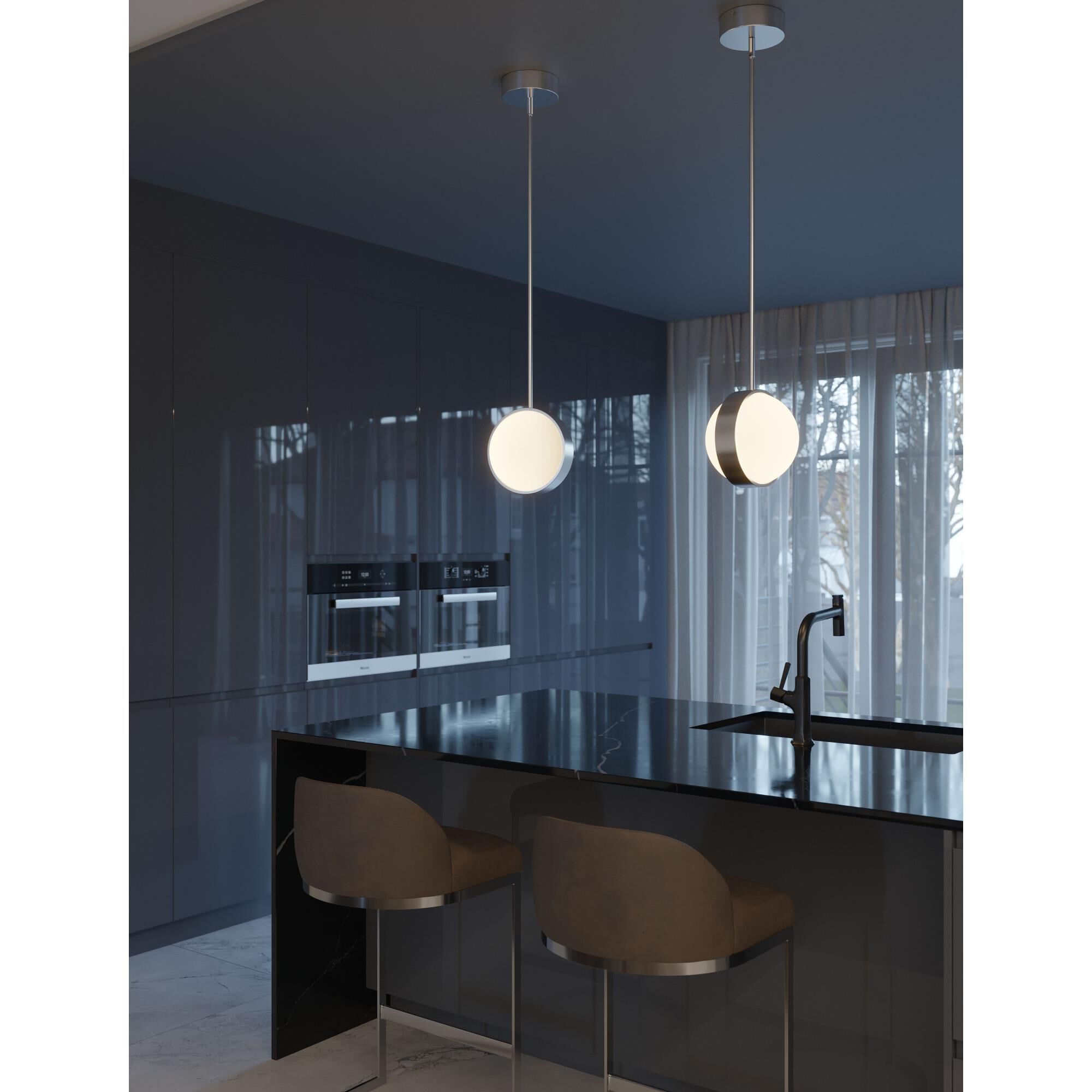 Shown in Satin Nickel finish and White glass