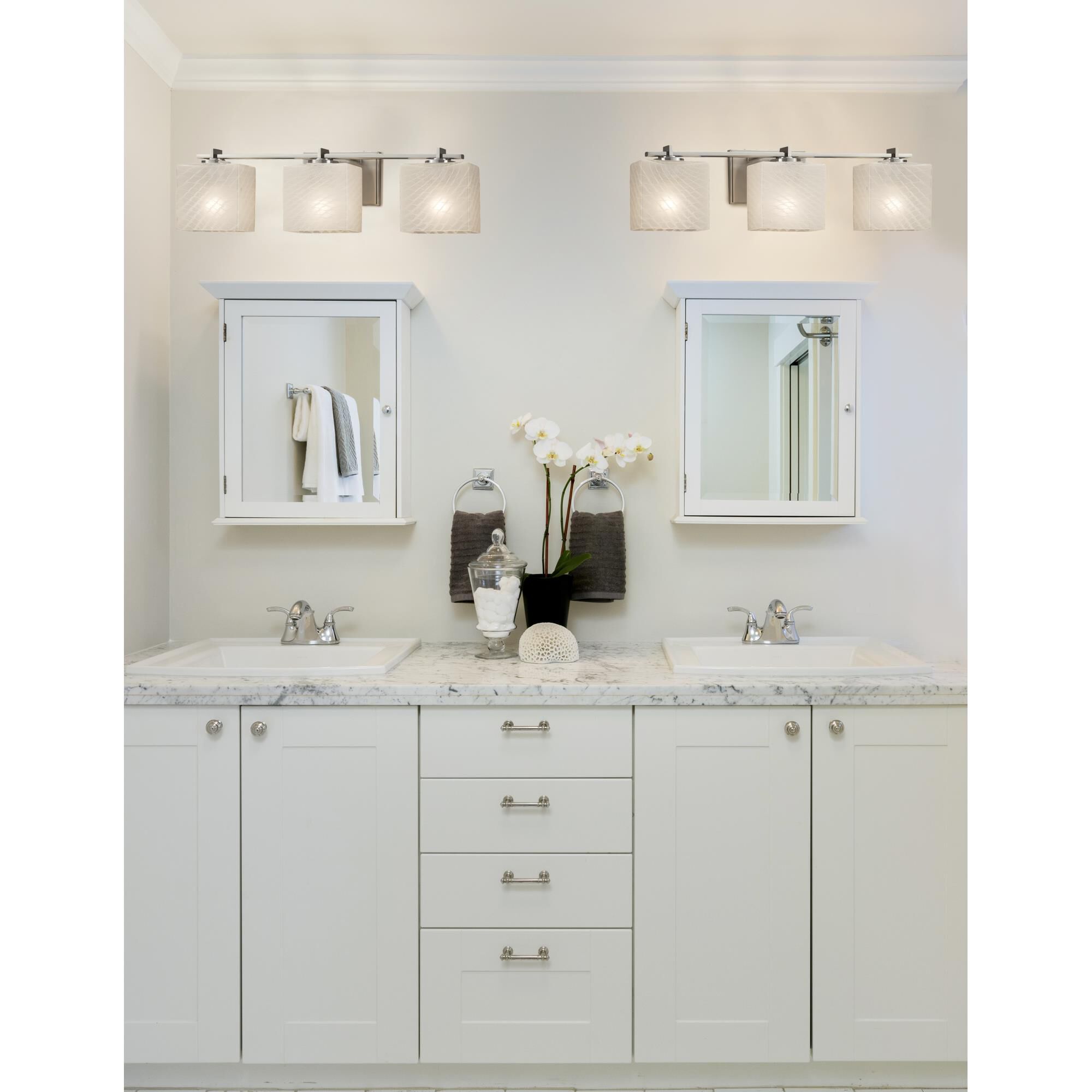 Shown in Brushed Nickel finish and Artisan glass and Weave shade and Rectangle accent