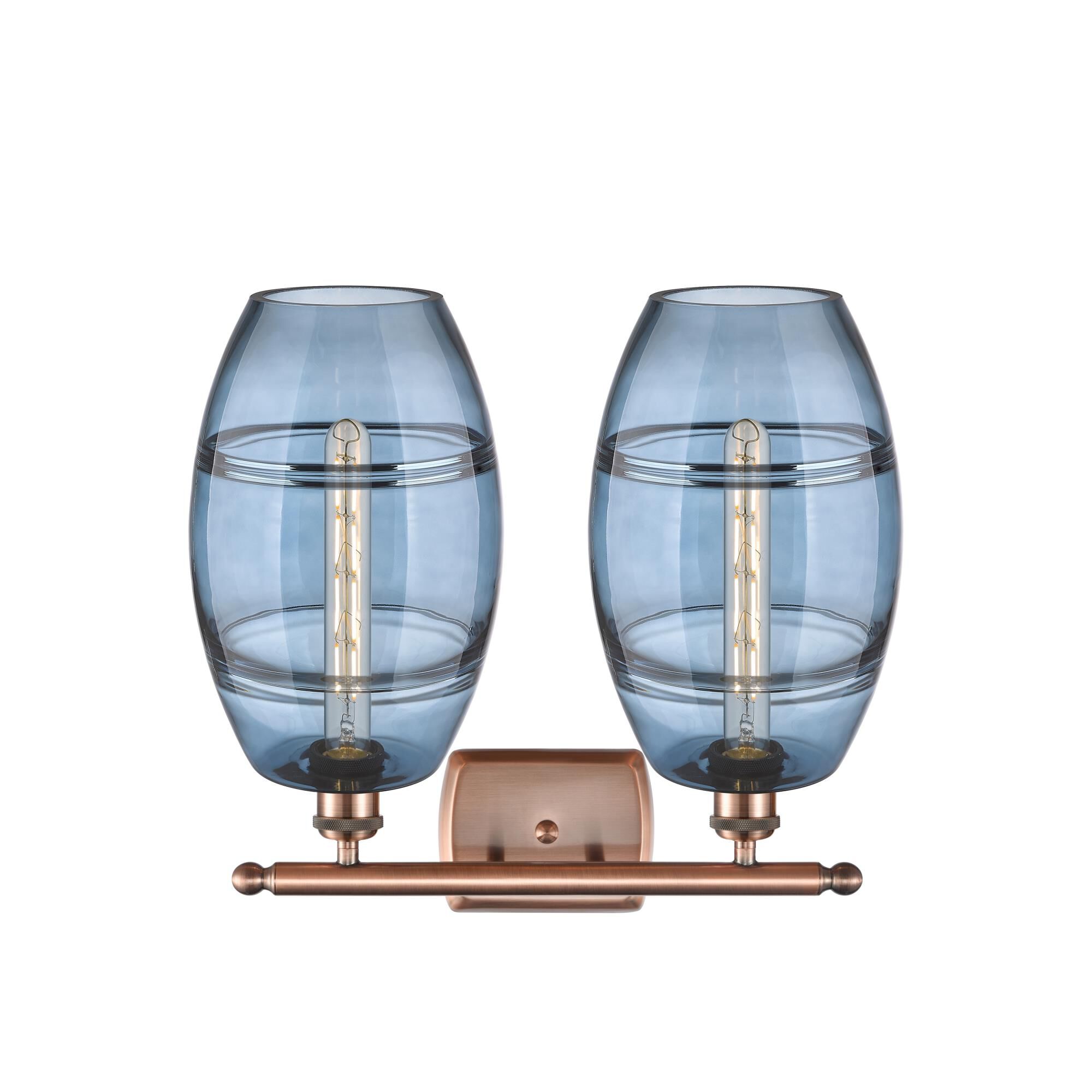 Shown in Antique Copper finish and Princess Blue glass