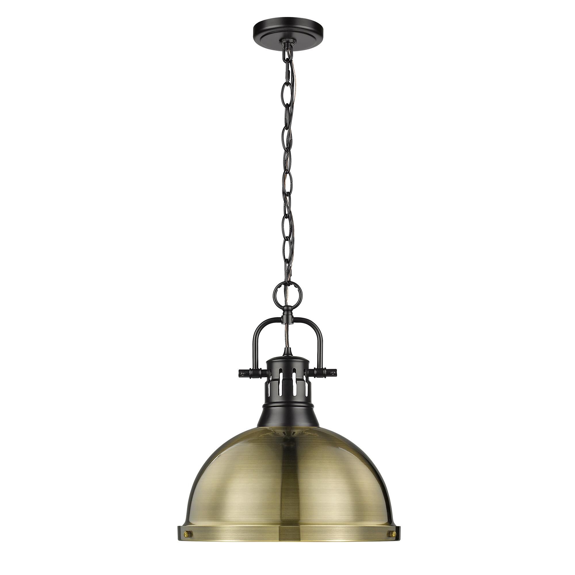 Shown in Matte Black finish and Aged Brass shade