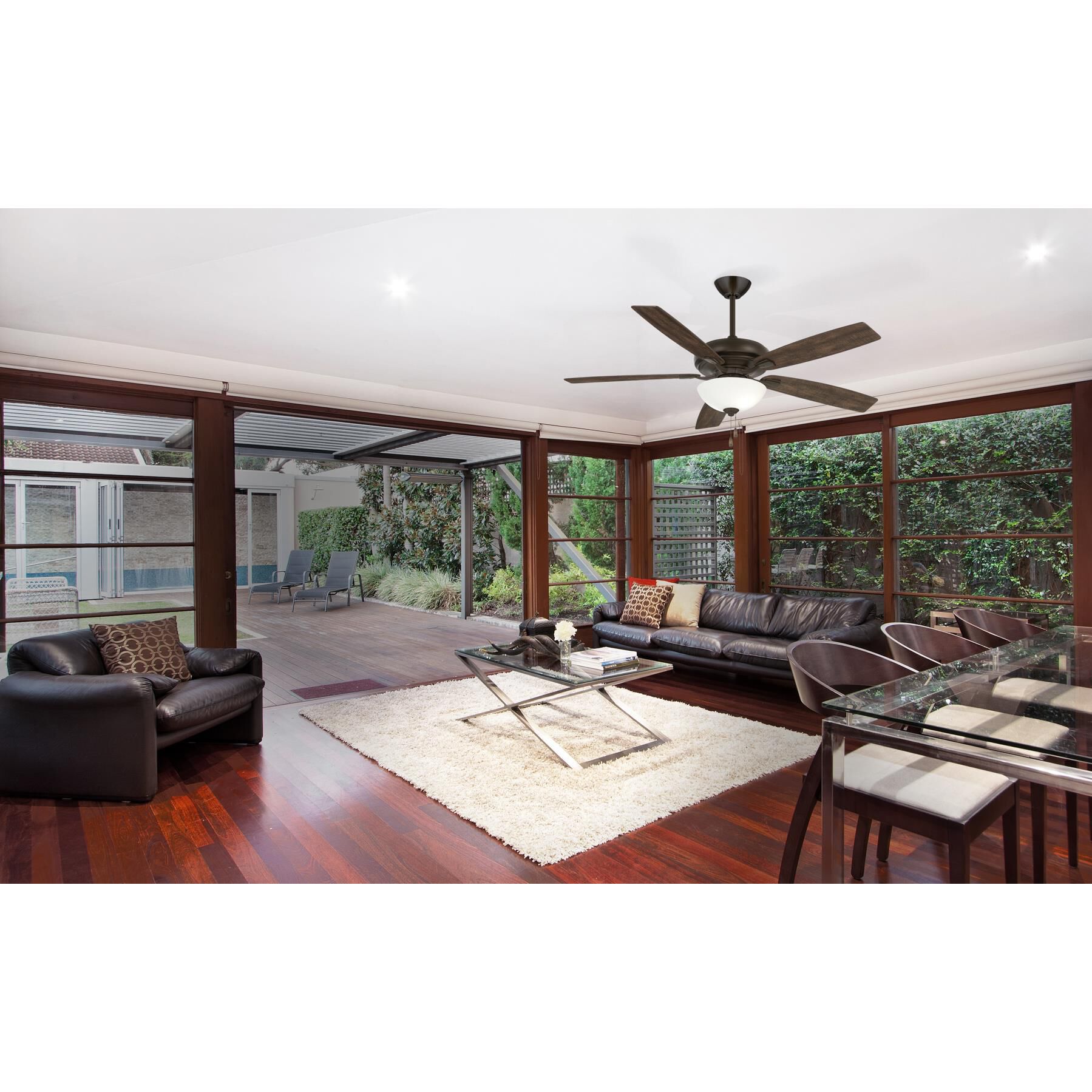 Shown in Oil Rubbed Bronze finish and White Frosted glass and Fabric shade