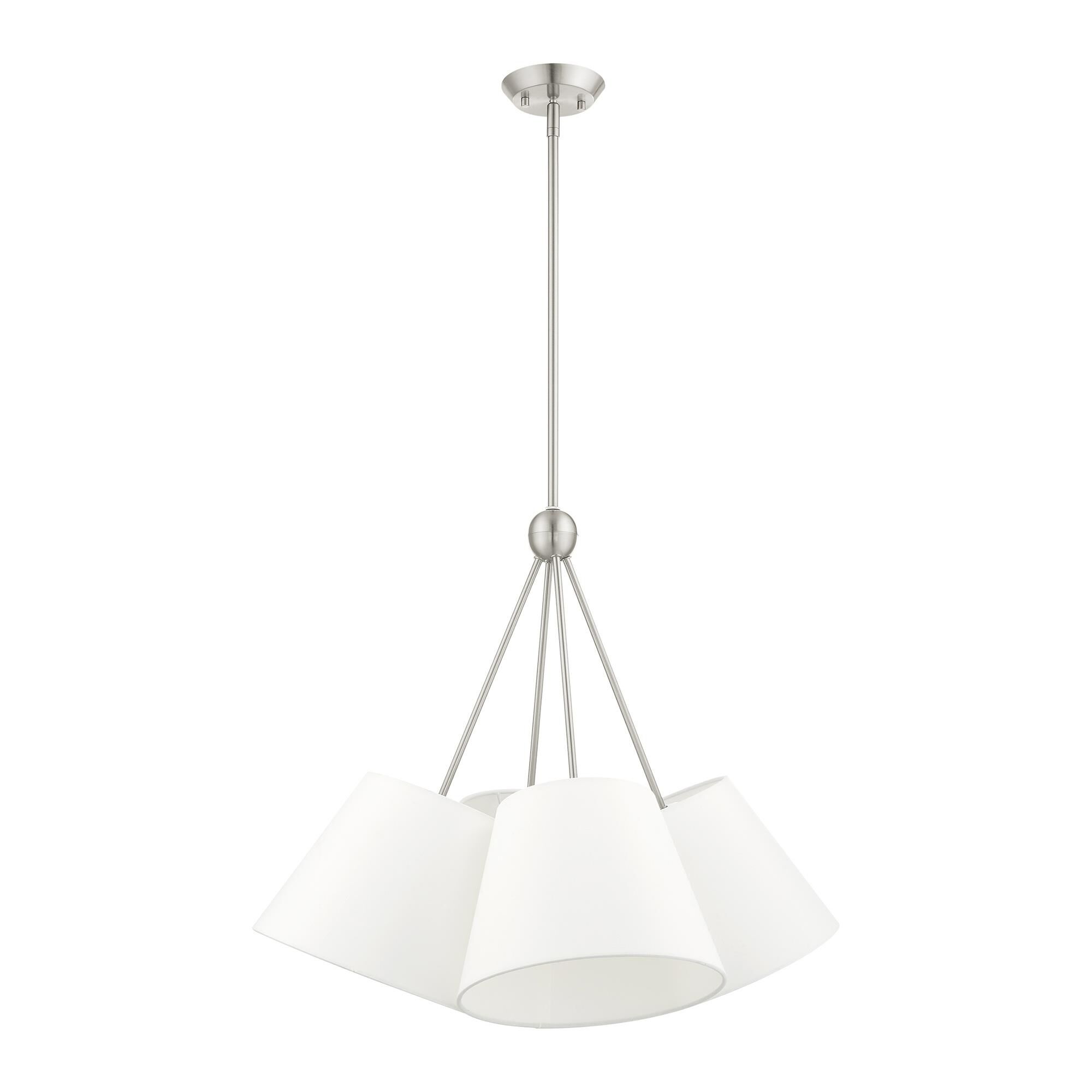 Shown in Brushed Nickel finish and Hand Crafted Off White Fabric Hardback Shade glass and Hand Crafted Off White Fabric Hardback shade