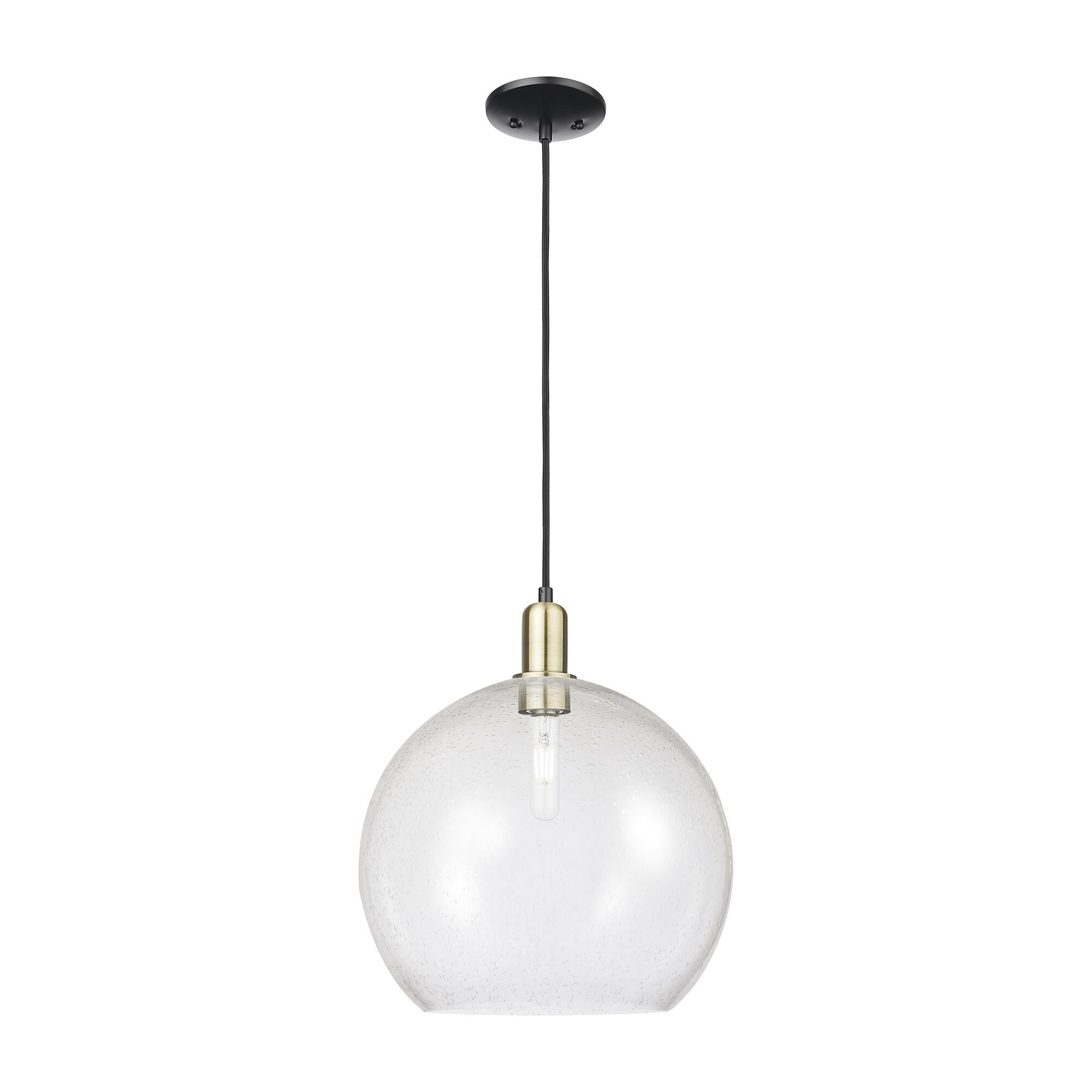 Shown in Black Antique Brass finish and Seedy glass