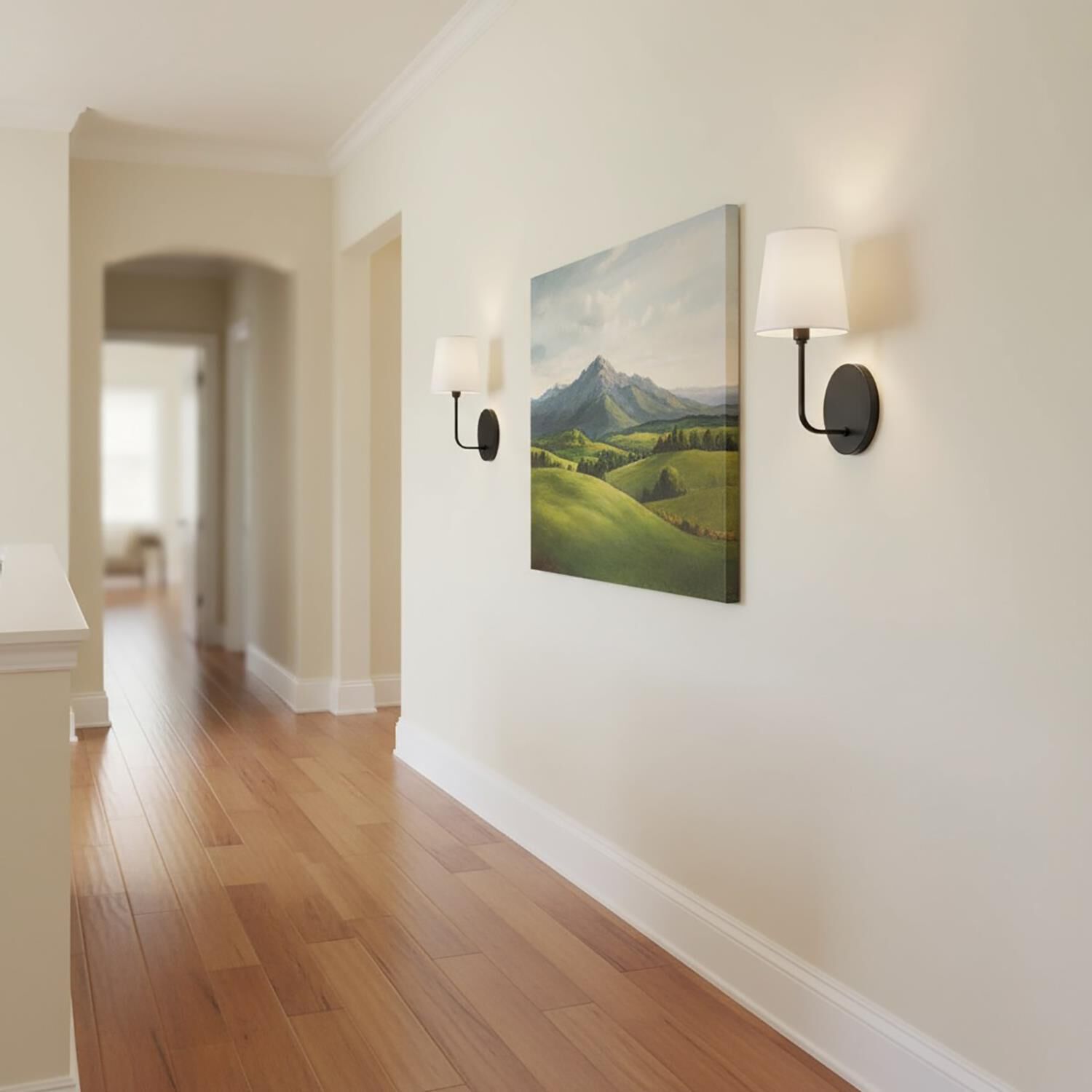 Shown in Black finish and White Linen shade