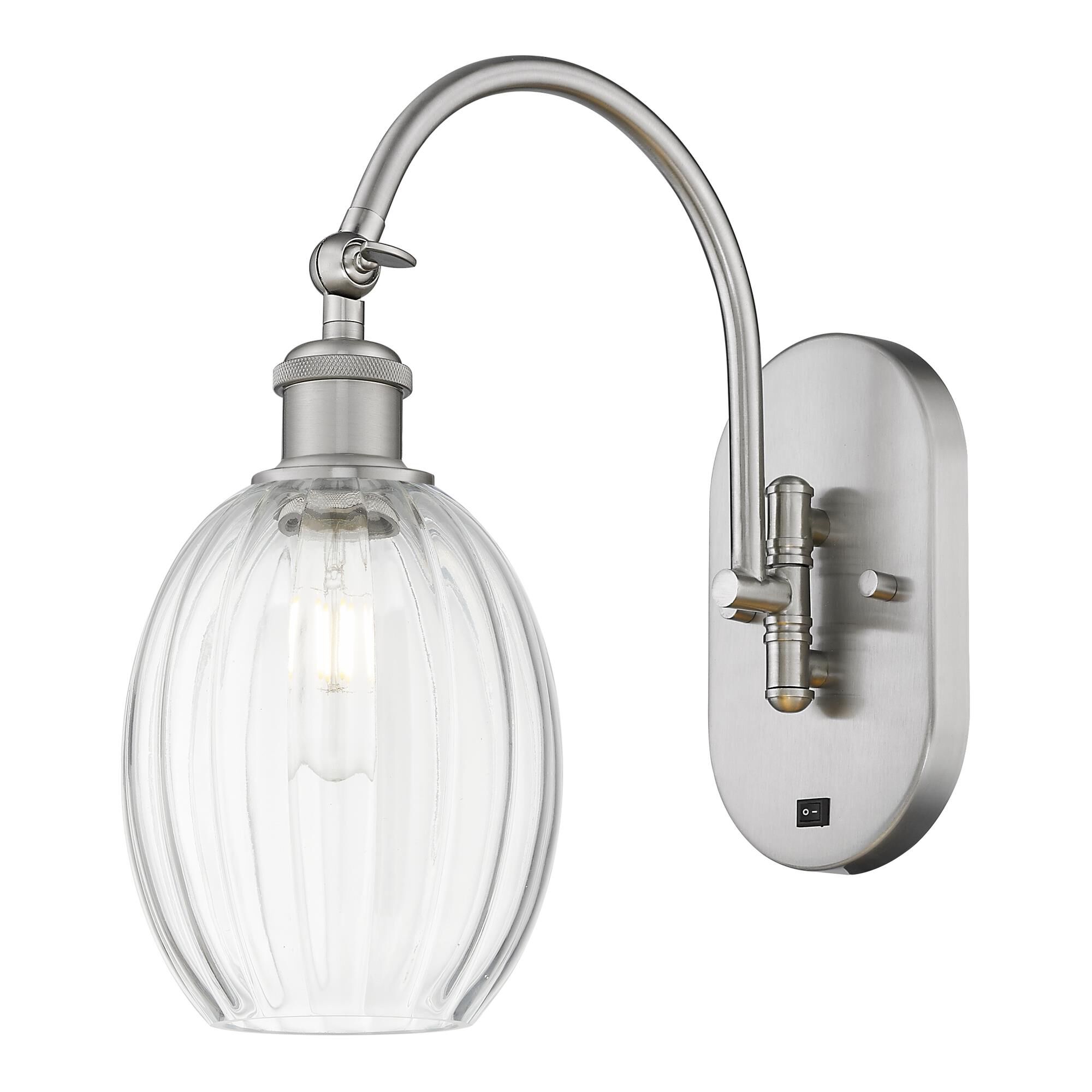 Shown in Brushed Satin Nickel finish and Clear glass