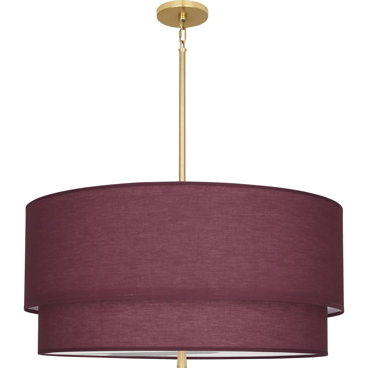 Shown in Modern Brass Finish finish and Modern Brass Finish glass and Vintage Wine Fabric shade