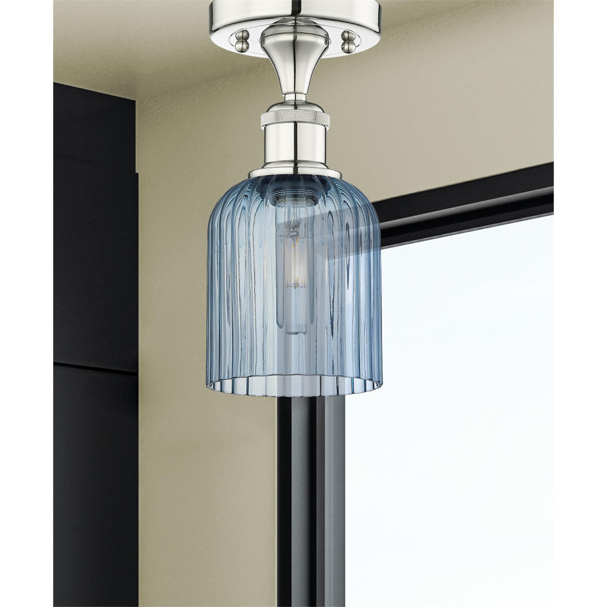 Shown in Polished Nickel finish and Princess Blue glass