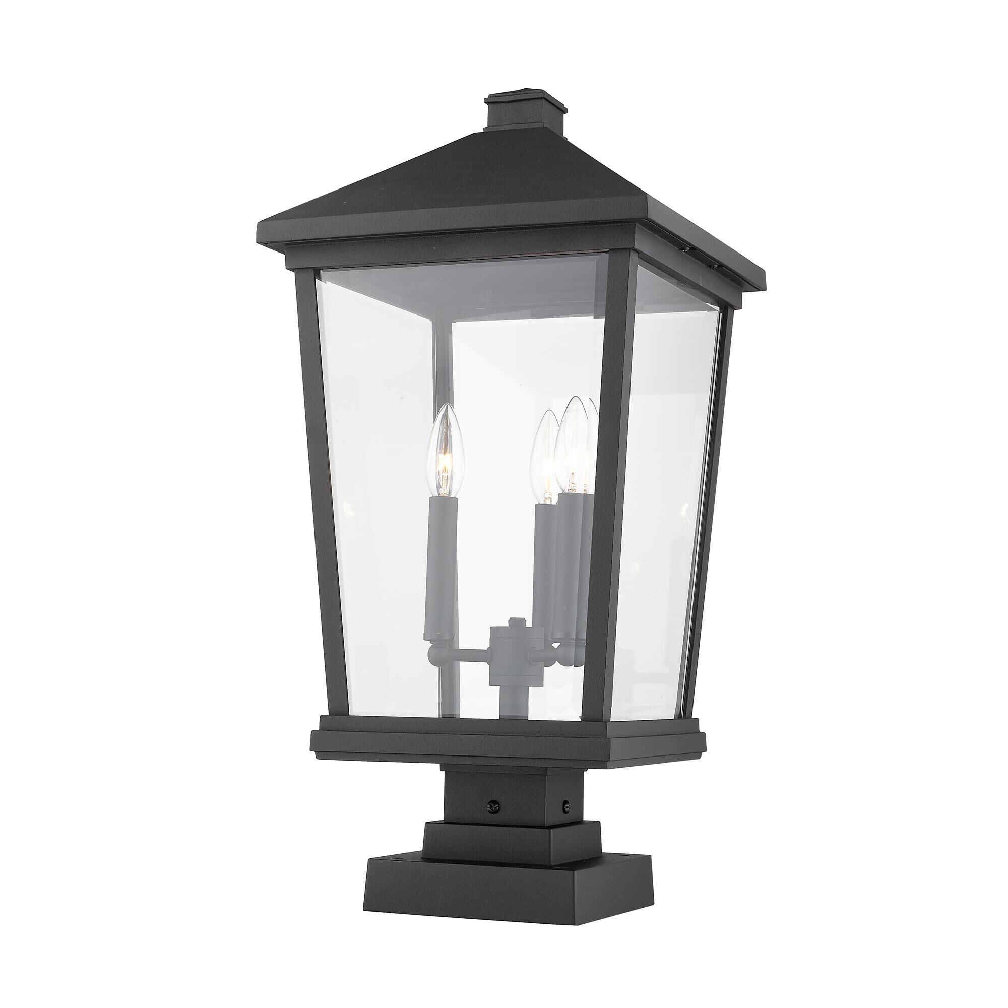 Shown in Black finish and Glass shade