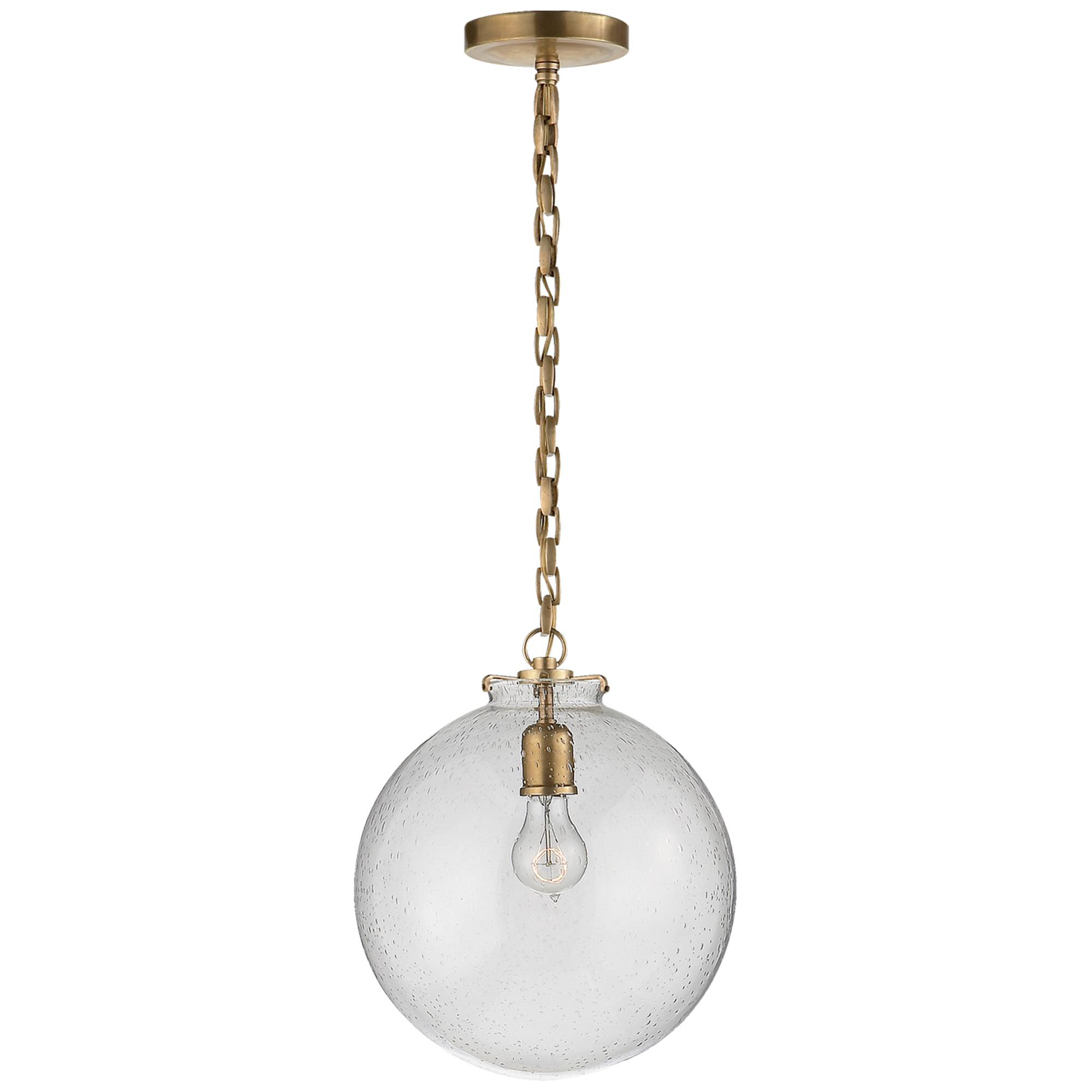 Shown in Hand-Rubbed Antique Brass finish and Seeded glass