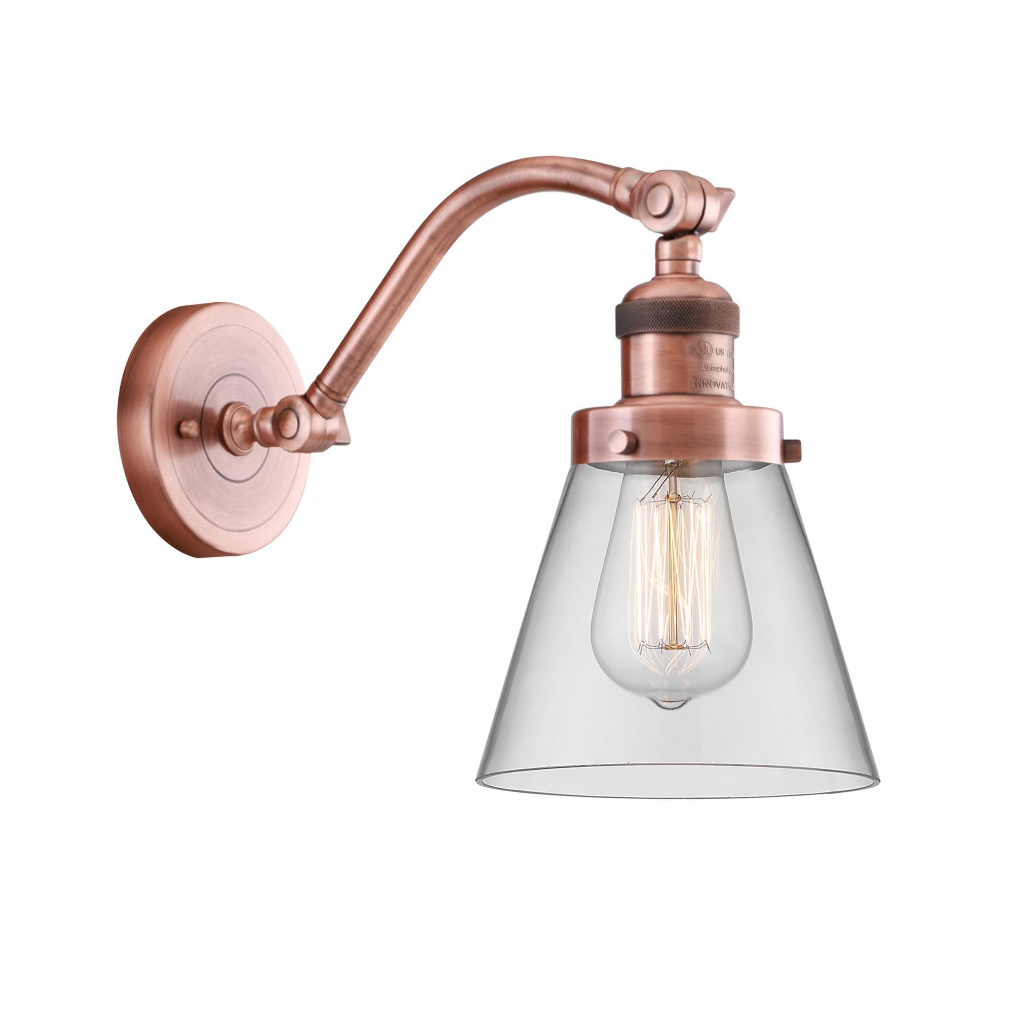 Shown in Antique Copper finish and Clear Small Cone glass
