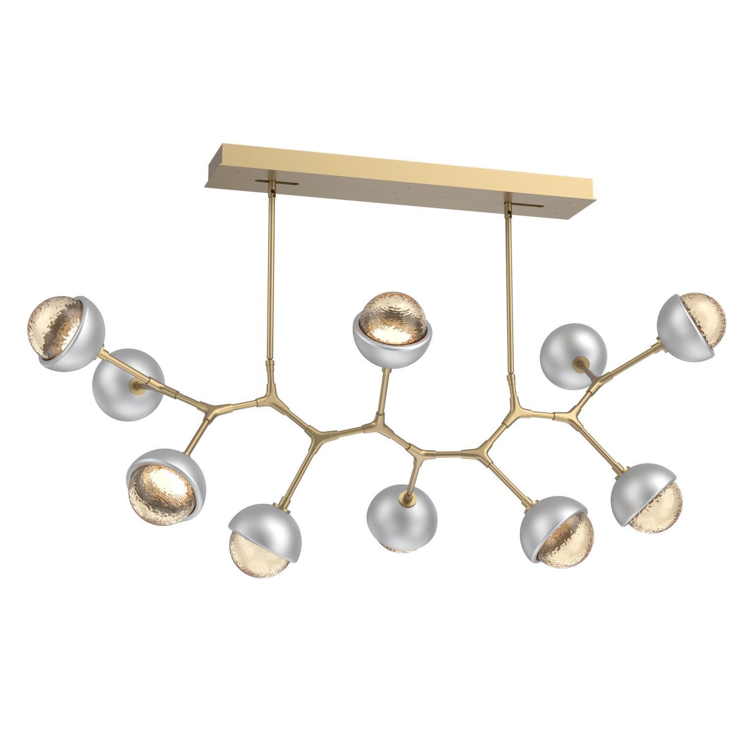 Shown in Gilded Brass finish and Amber glass and Classic Silver accent