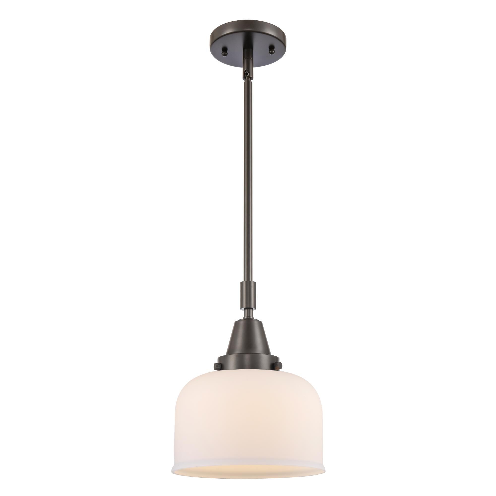 Shown in Oil Rubbed Bronze finish and Matte White Cased Large Bell glass
