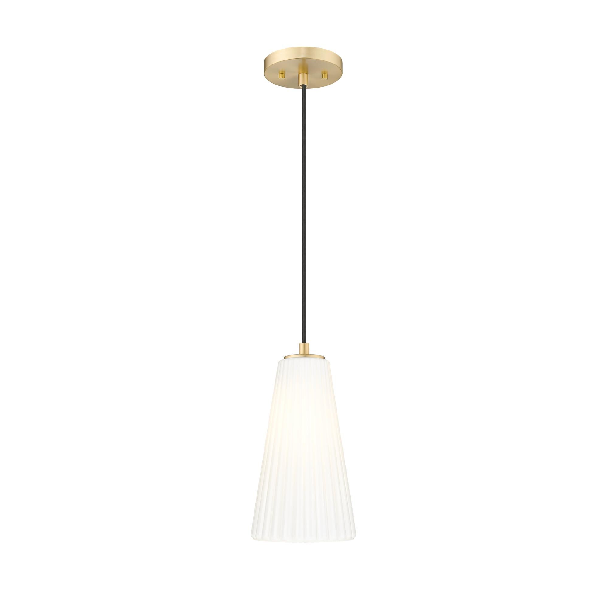 Shown in Modern Gold finish and White glass and White shade