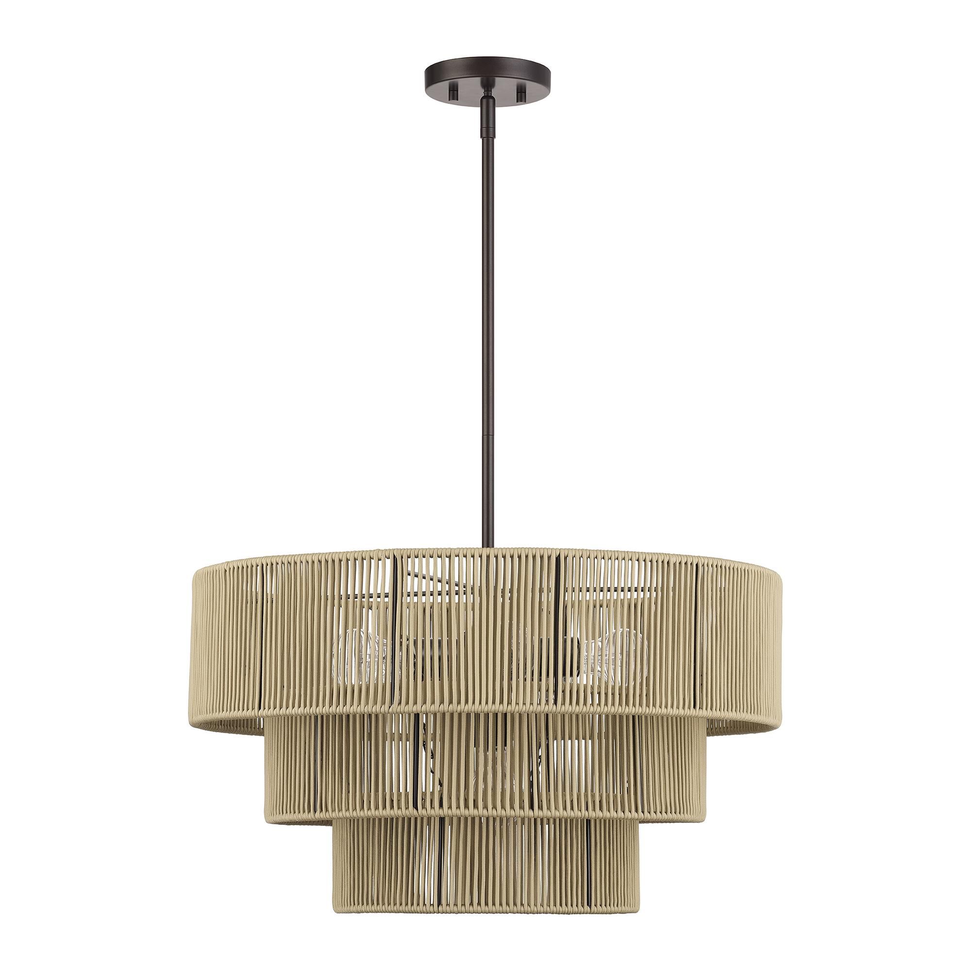 Shown in English Bronze finish and Hand-Woven Venetian Gold Color Polyester Rope shade