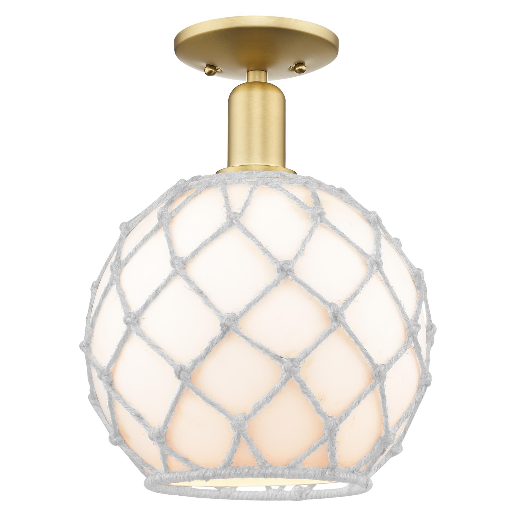 Shown in Satin Gold finish and White with White Rope glass