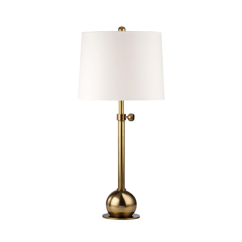 Shown in Vintage Brass finish and White Faux Silk shade