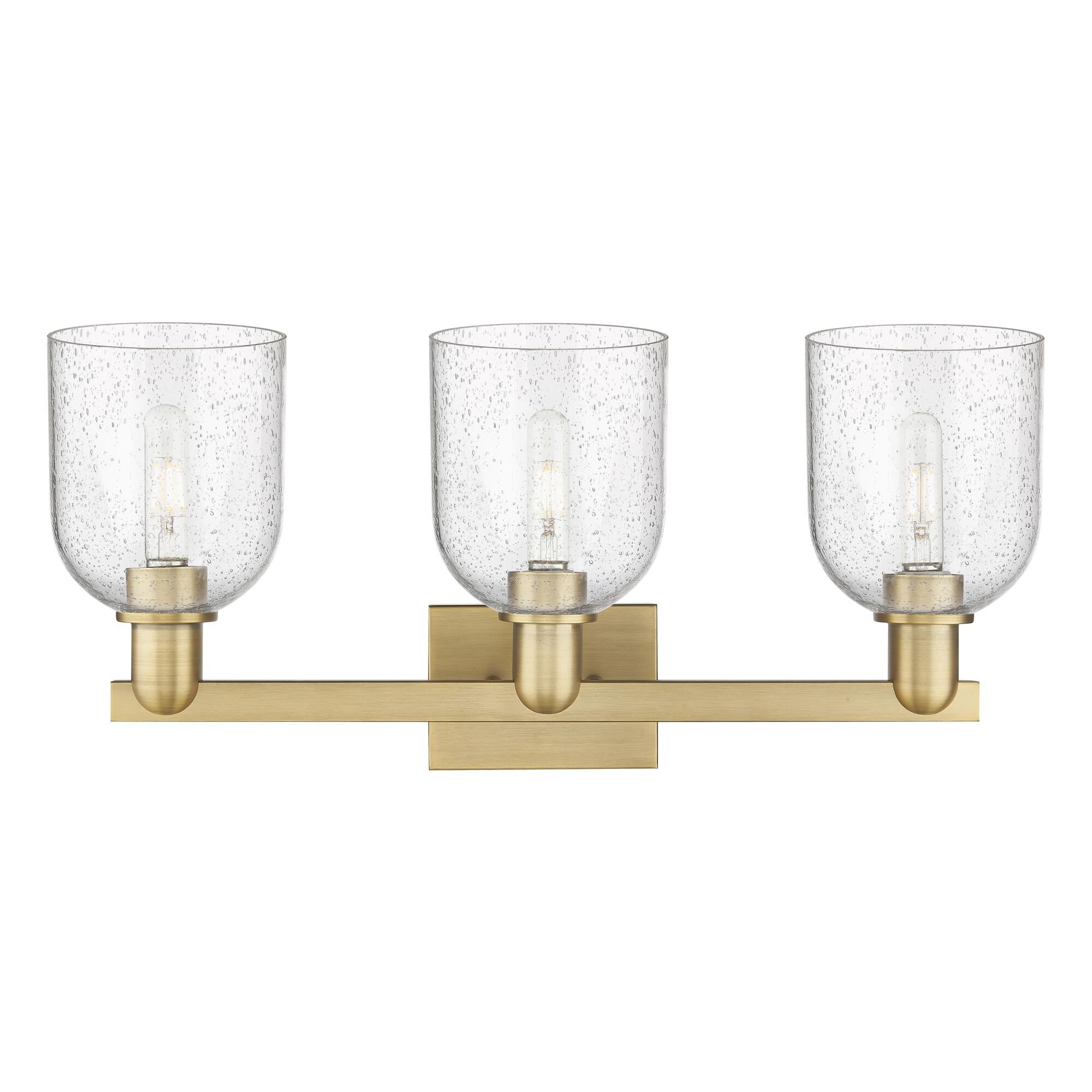 Shown in Brushed Brass finish and Seedy glass