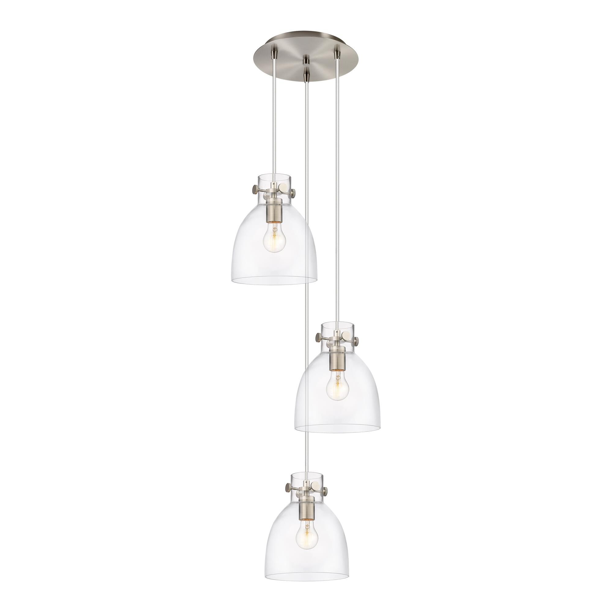 Shown in Brushed Satin Nickel finish and Clear glass and Clear Glass shade