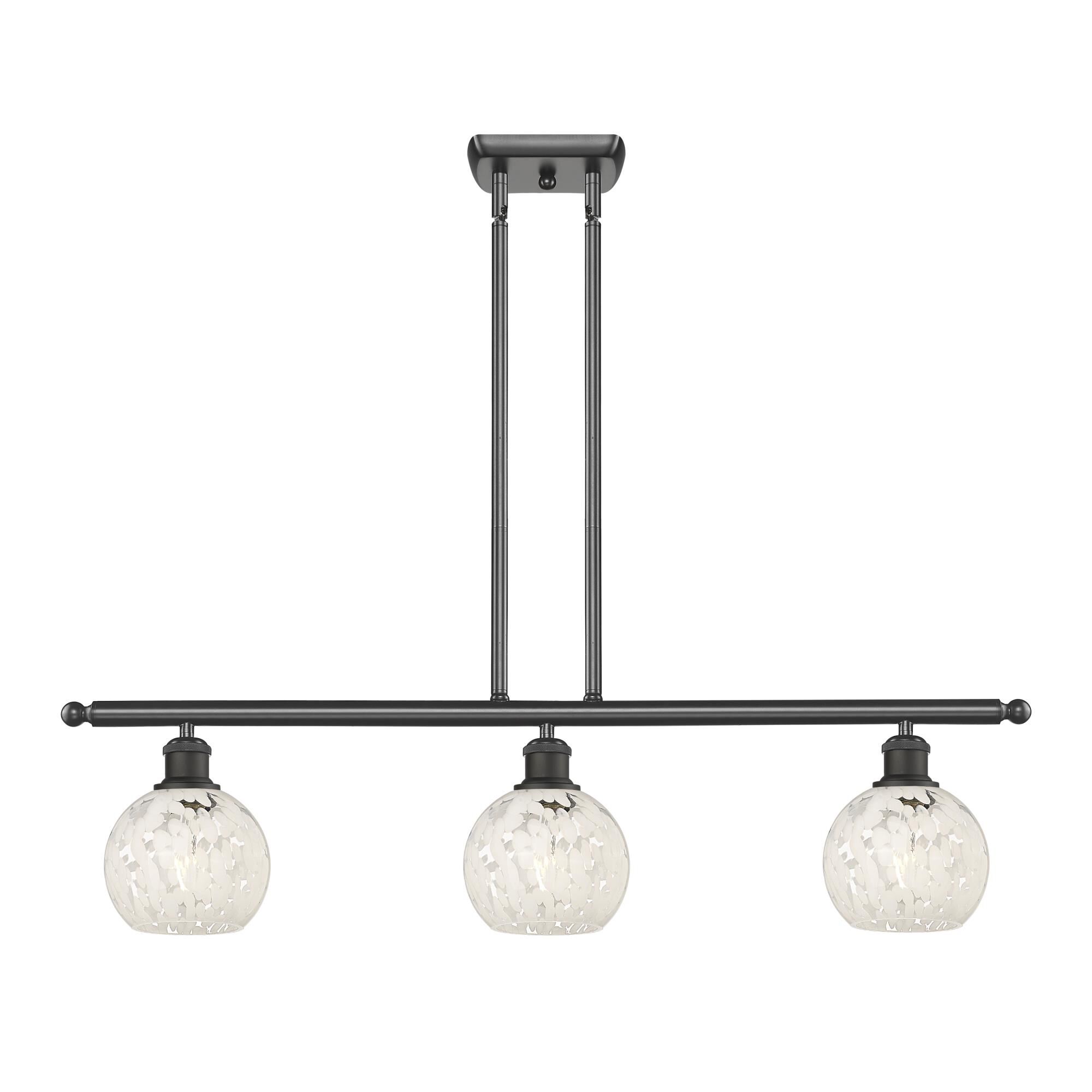 Shown in Oil Rubbed Bronze finish and White Mouchette glass