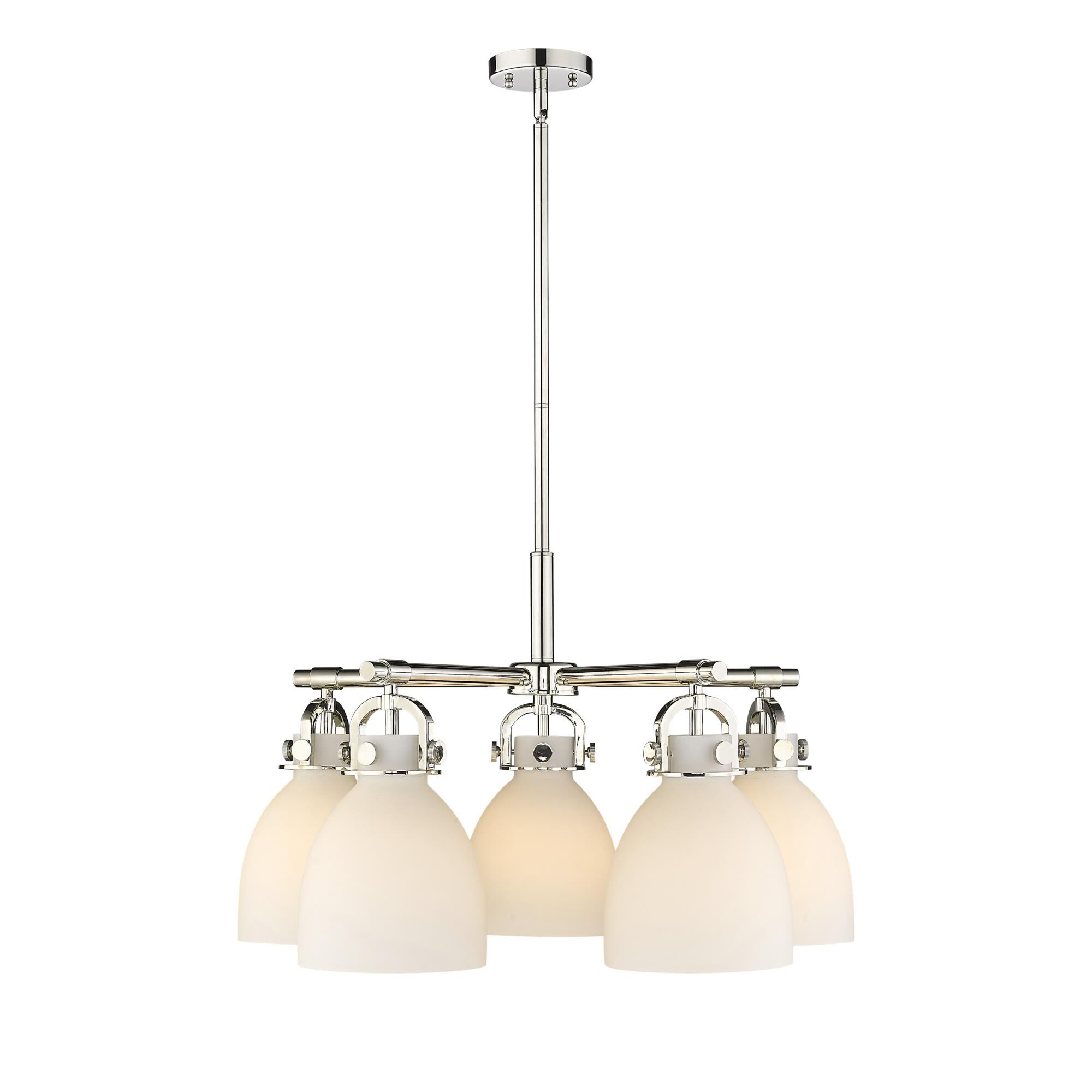 Shown in Polished Nickel finish and Matte White glass