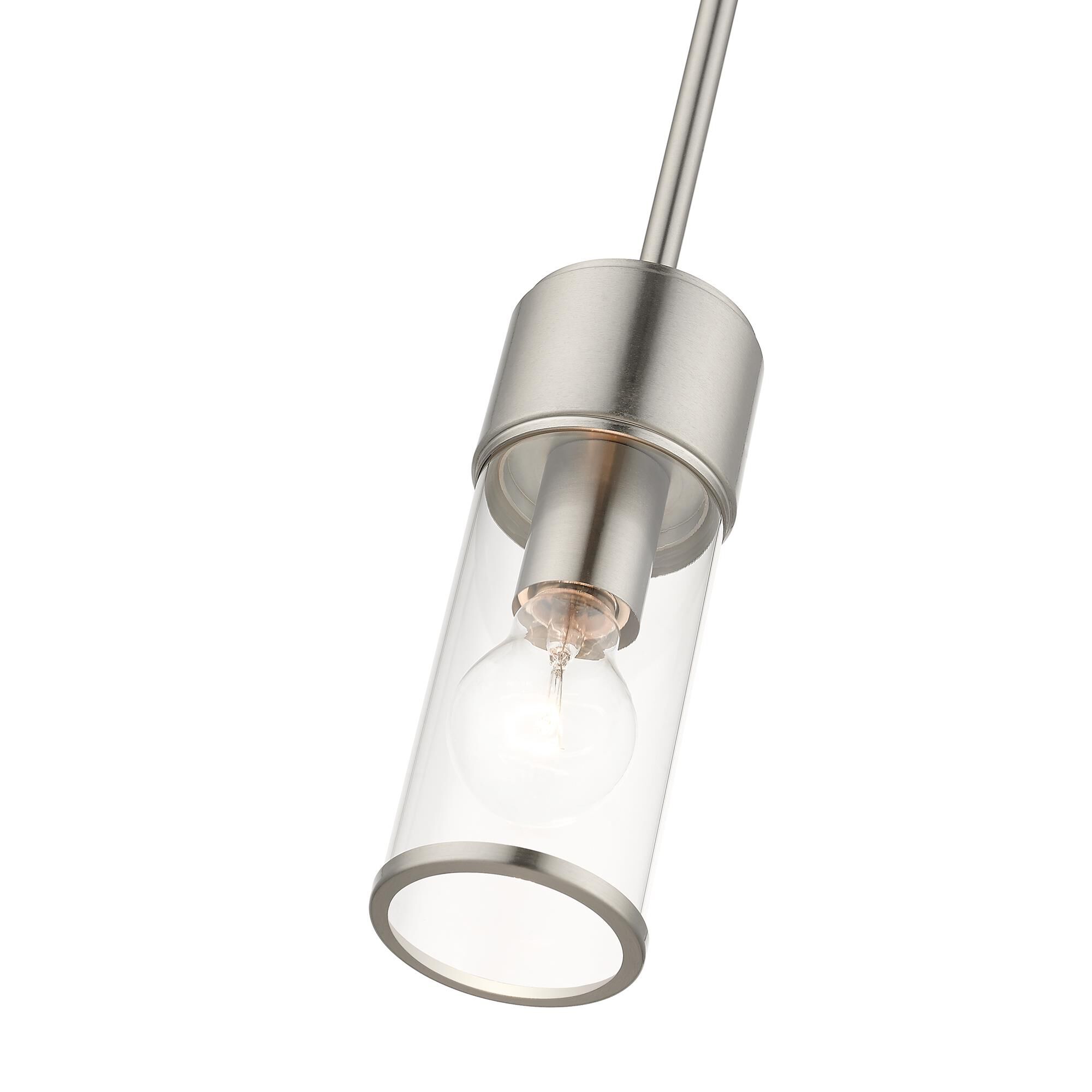 Shown in Brushed Nickel finish and Clear  glass