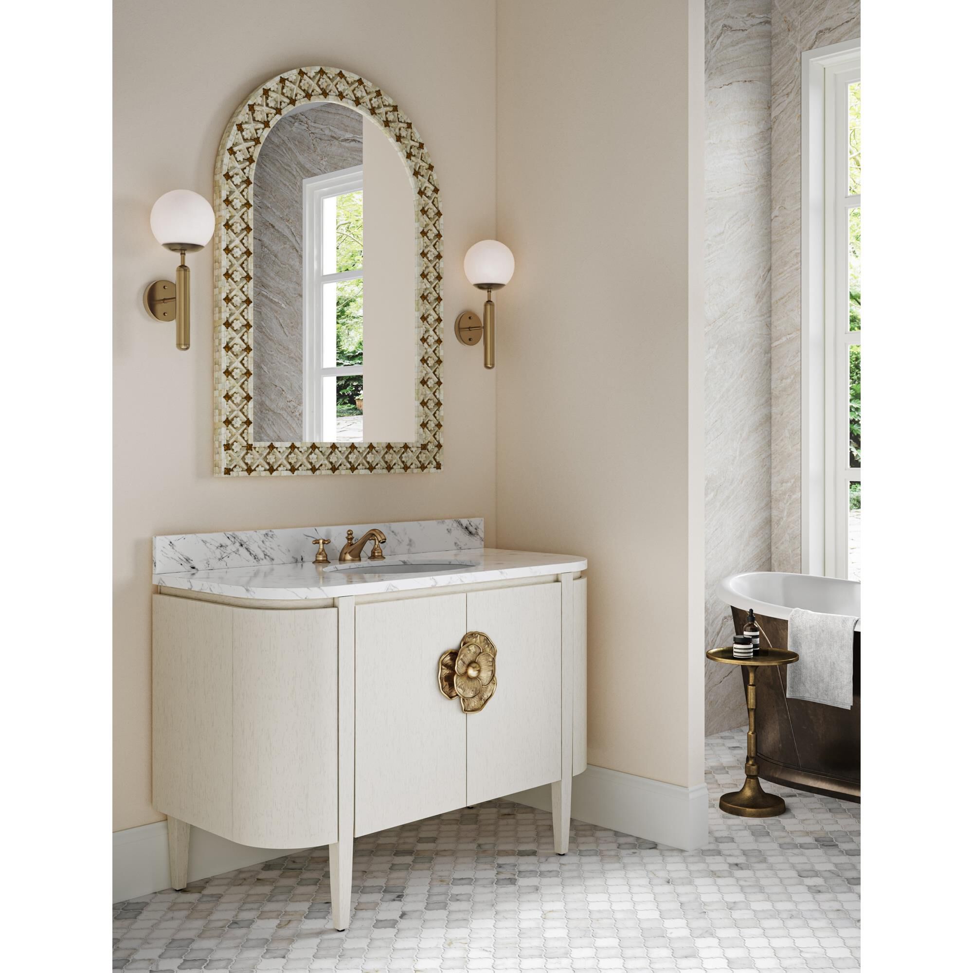 Shown in Antique Brass/White finish