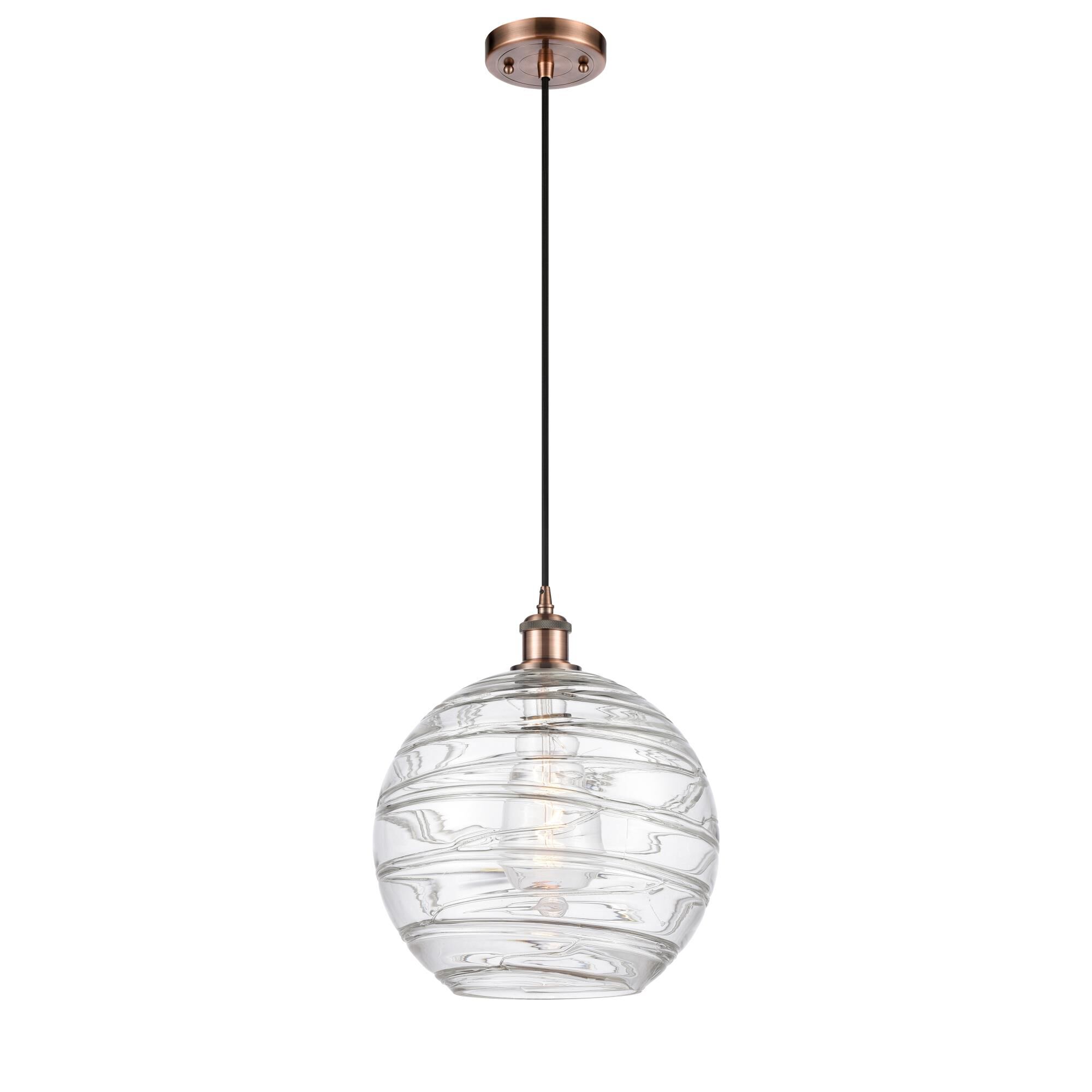 Shown in Antique Copper finish and Clear X-Large Deco Swirl glass