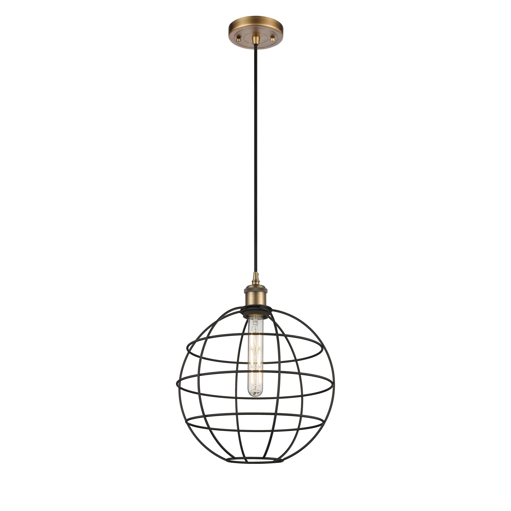 Shown in Brushed Brass finish and Matte Black Steel shade