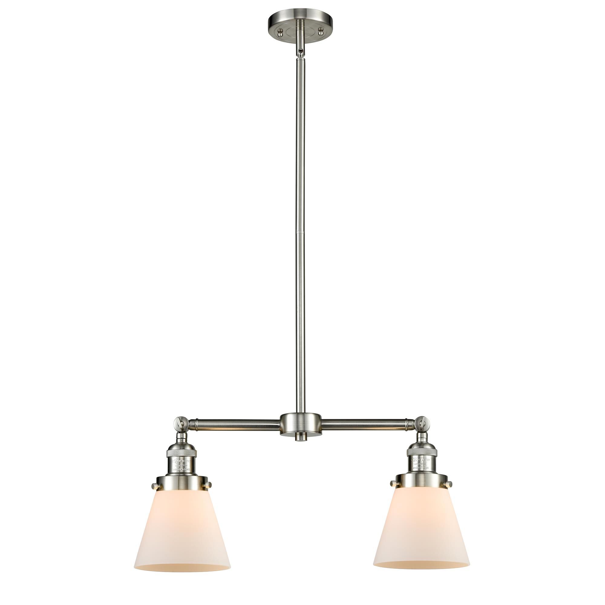 Shown in Brushed Satin Nickel finish and Matte White Cased glass