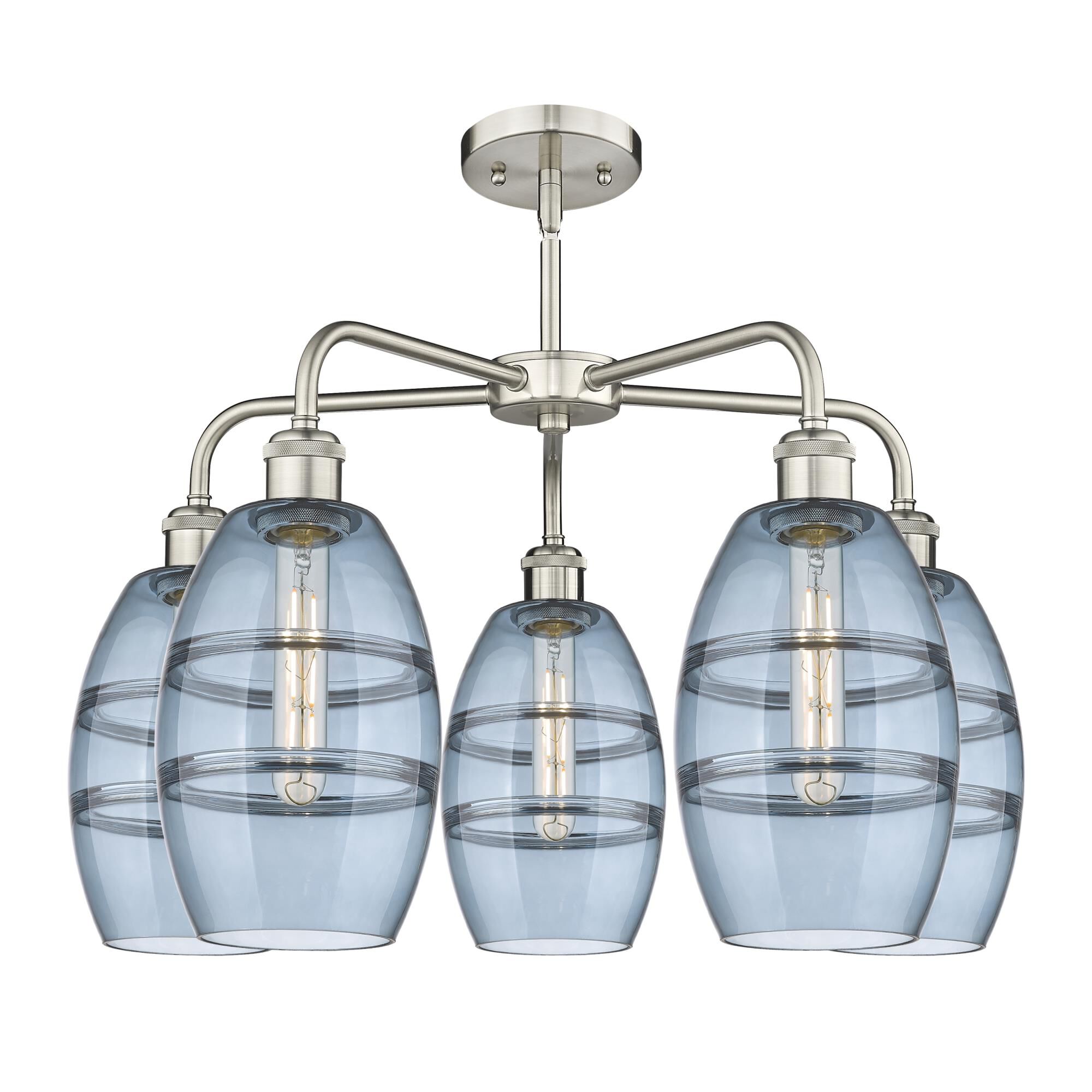 Shown in Satin Nickel finish and Princess Blue glass