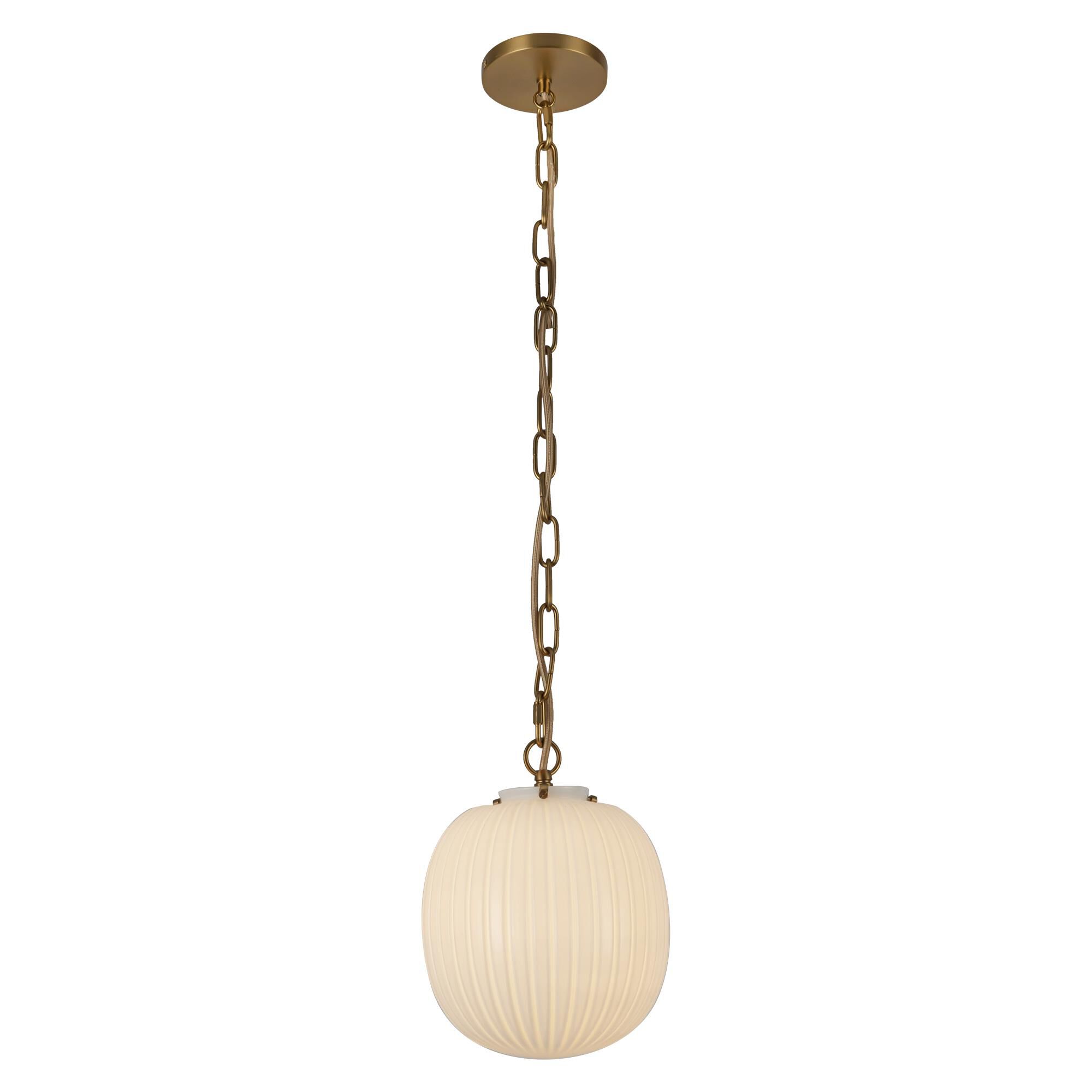 Shown in Brushed Gold finish and Glossy Ribbed Opal glass